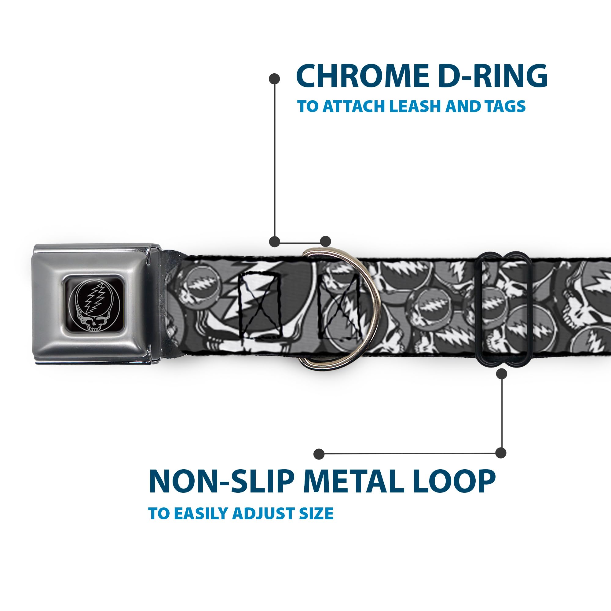 Buckle-Down Seatbelt Buckle Dog Collar - Steal Your Face Stacked Gray - 1' Wide - Fits 15-26' Neck - Large