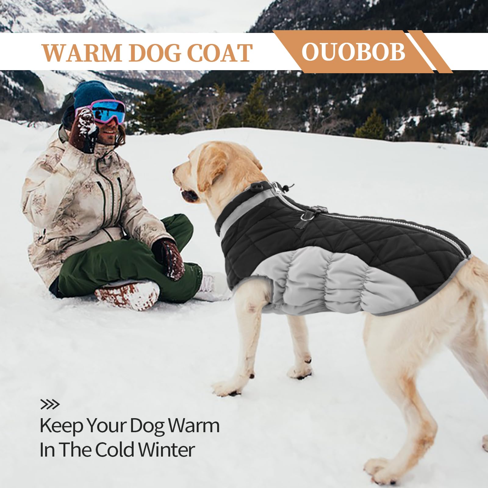 OUOBOB Dog Winter Jacket, Waterproof & Windproof Fleece Apparel, X-Small, Black, Model C96-126MF