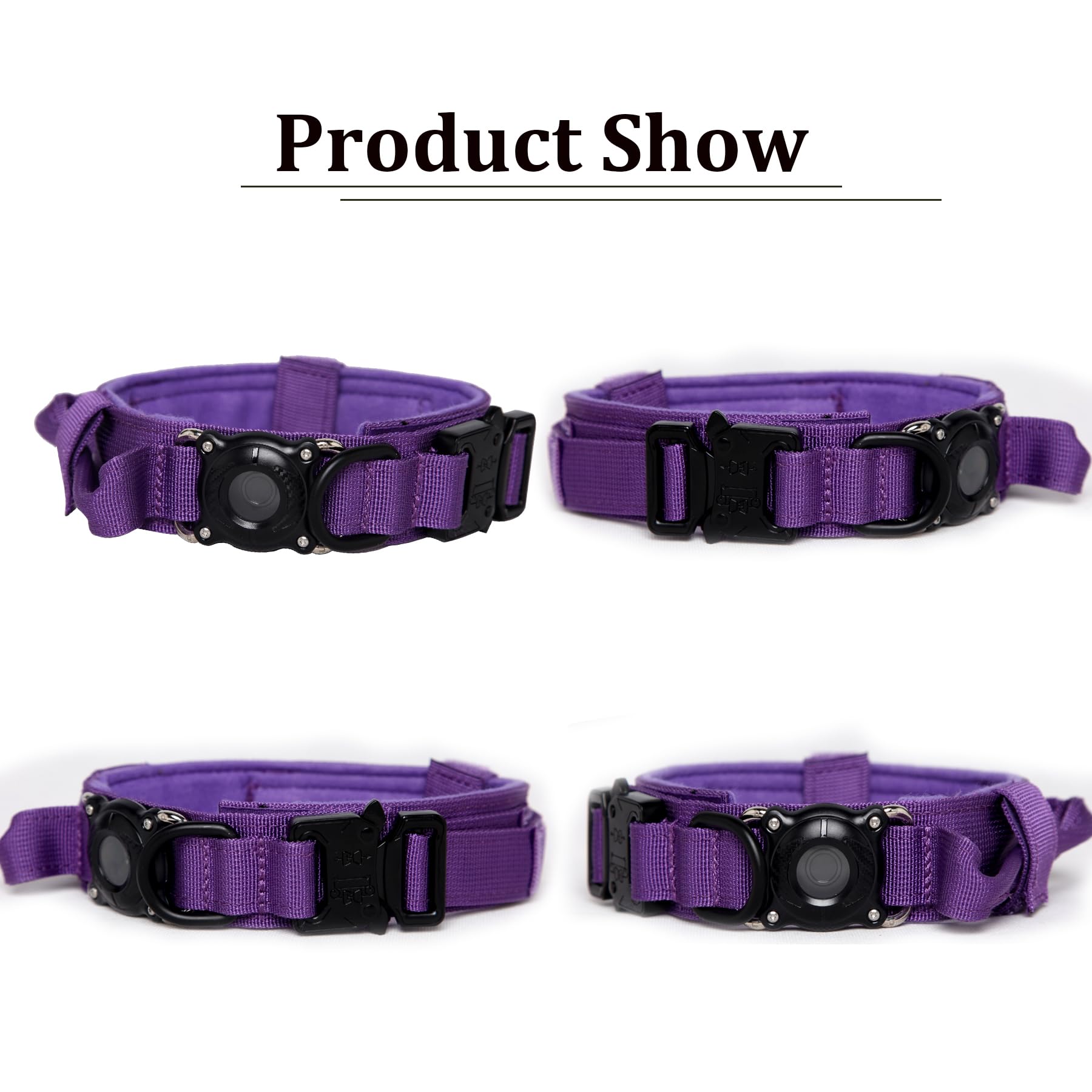 Tactical Dog Collar And Leash Set With Airtag Holder Waterproof Dog Airtag Collar With Handle Adjustable Heavy Duty Dog Collar L