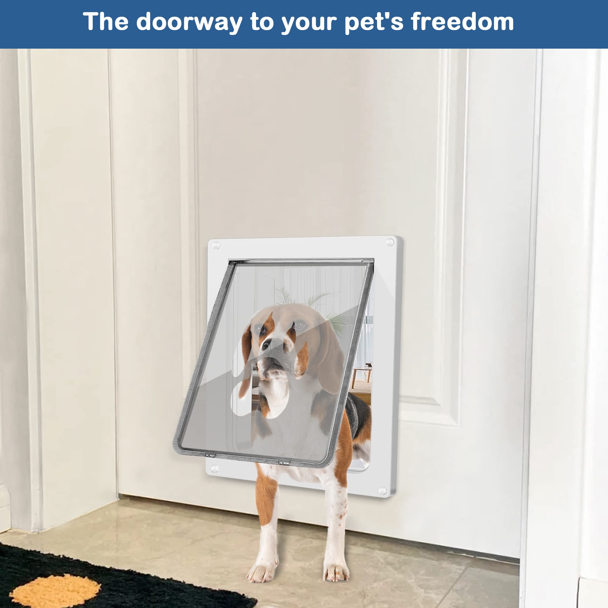 CEESC Medium Dog Door for Pets Up to 45 lb, Weatherproof, Durable, White, Snap-in Closing Panel
