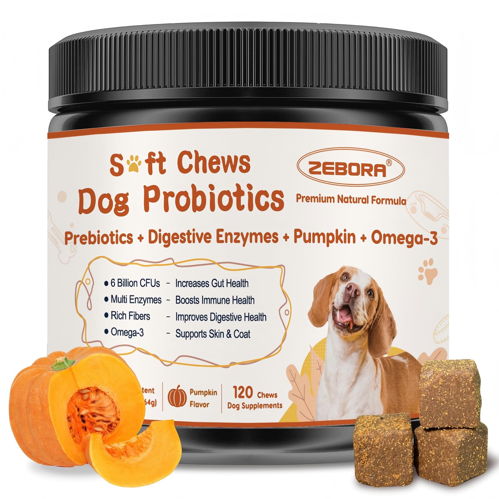 ZEBORA Probiotics for Dogs - Dog Probiotics, Pumpkin for Digestive & Gut Health, Digestive Enzymes & Prebiotic for Occasional Di