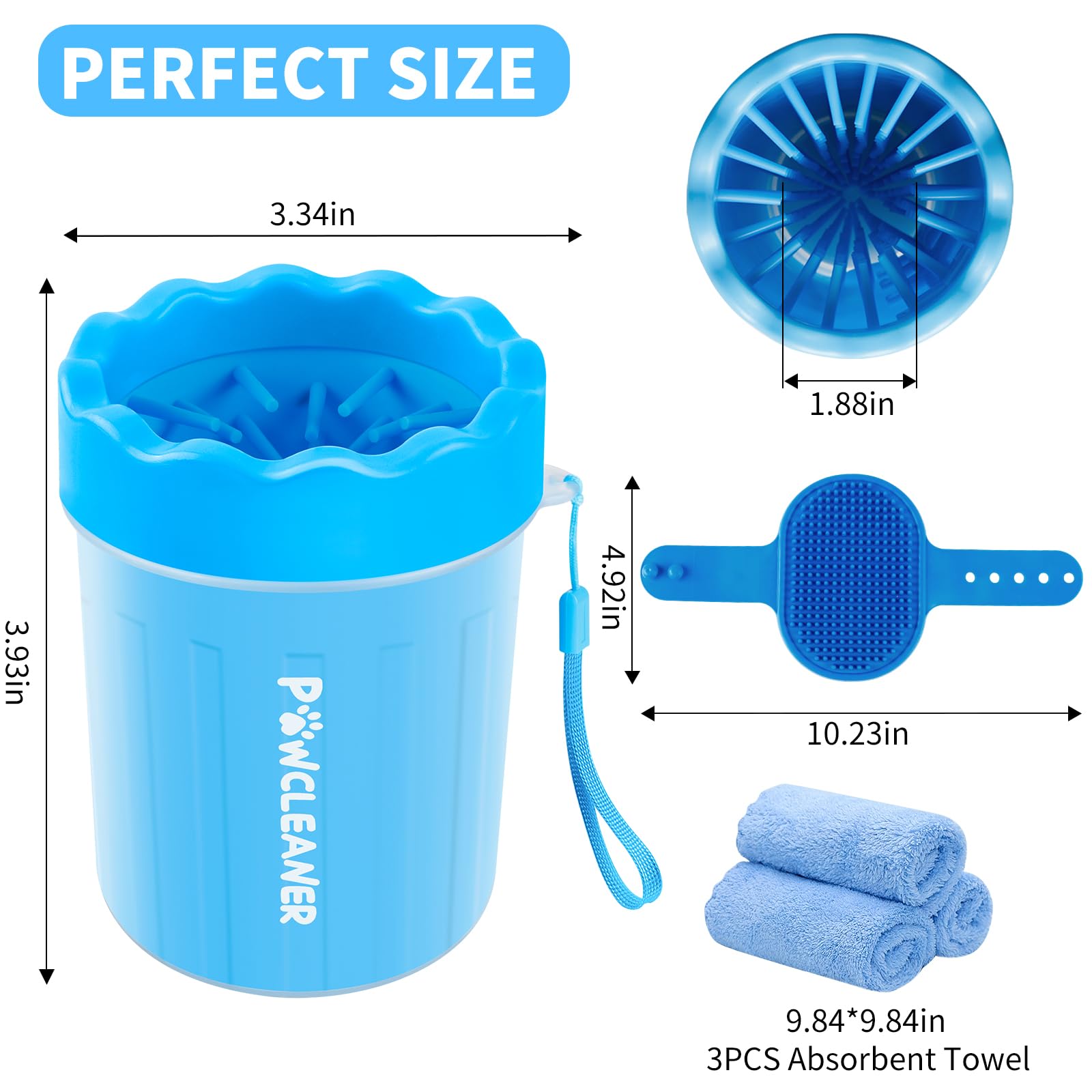 Comotech Dog Paw Cleaner, Portable Dog Paw Washer Pet Cleaning Silicone Brush With 3 Absorbent Towel, Pet Foot Cleaner For Small Breed Dogs(Blue)