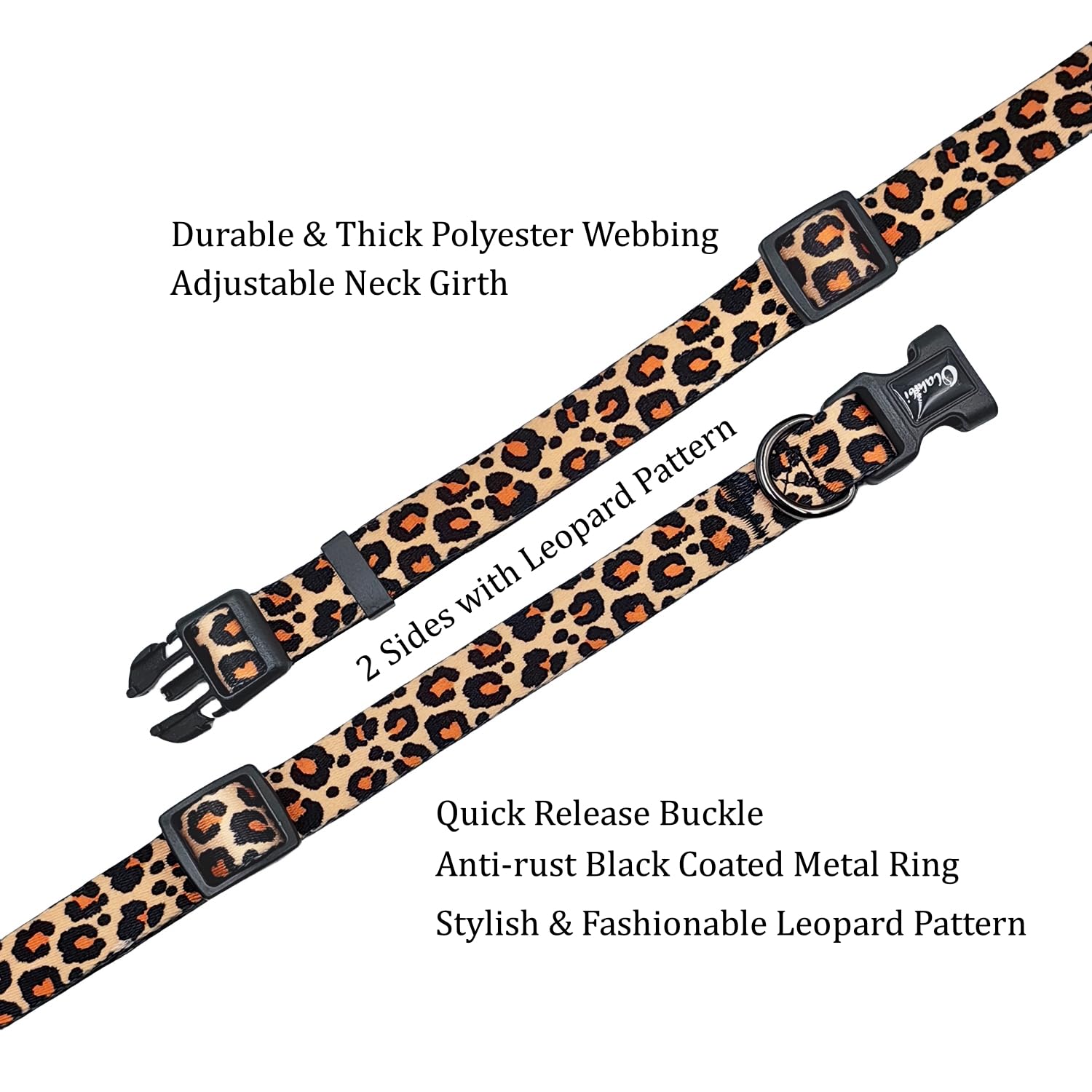 Olahibi Dog Collar Leash Set, Leopard Pattern, Polyester Material, Adjustable Collar And 5Ft Matching Leash, For Medium Dogs.(M,
