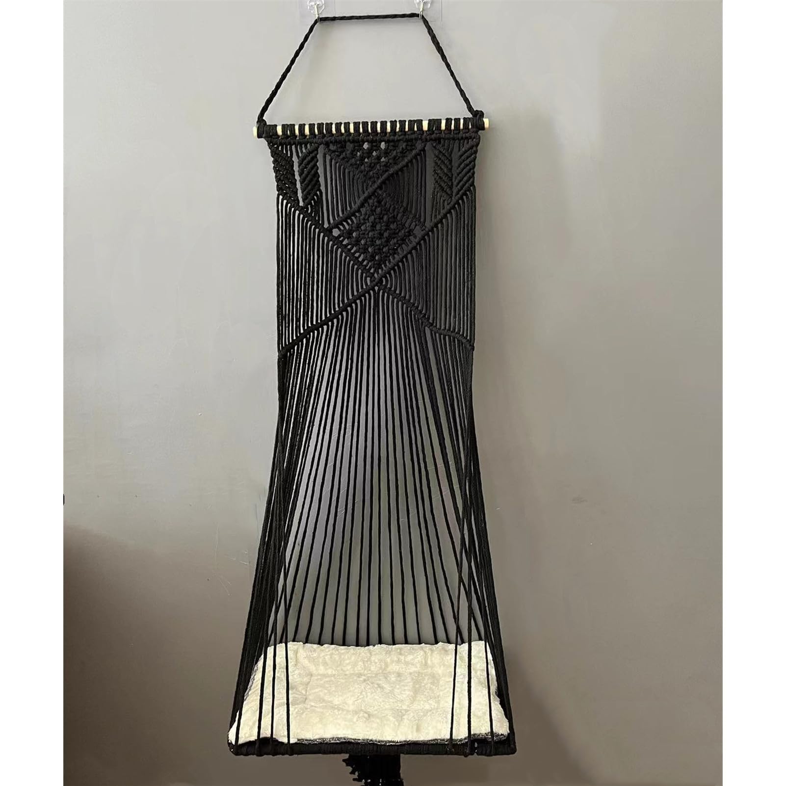 Doralus cat Bed cat Hammock Macrame cat Swing Bed cat cage cotton Rope Hanging cat House cats Toy Tassel Basket Tapestry (Black,