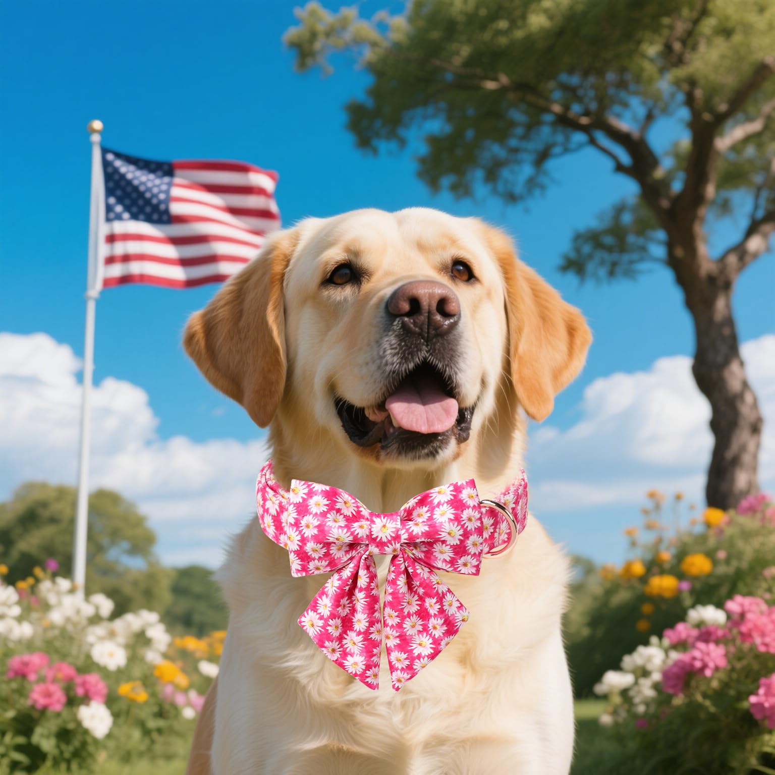 Unique Style Paws Cartoon Dog Collar With Bowtie Spring Summer Collar With Flower Rose Daisy For Small Medium Large Boys Girls D