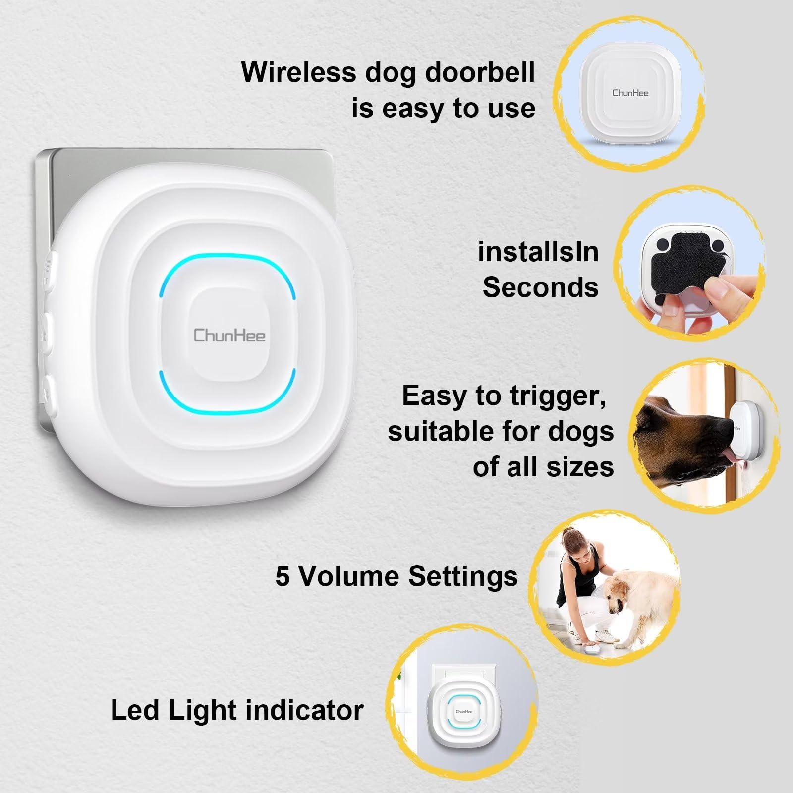 Chunhee Smart Dog Door Bell Wireless Puppy Doorbell For Potty Training, Dog Bells To Go Outside,Bell For Dogs To Ring To Go Potty [New 2024]