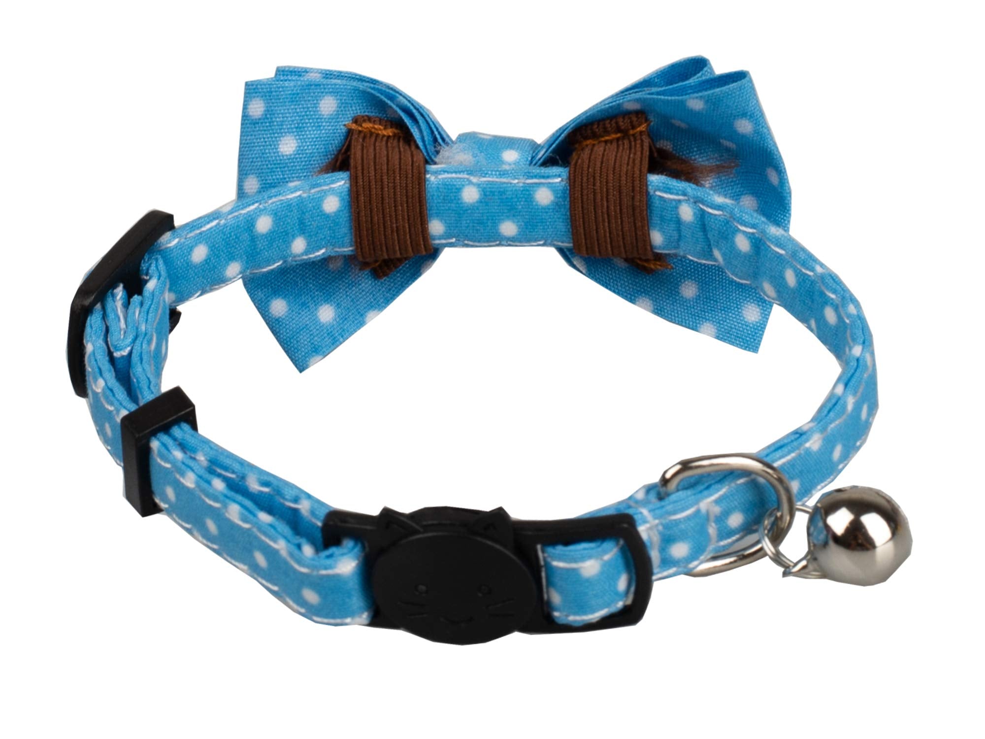 Gyapet Cat Collar Light Blue With Bowtie Bell Safety Breakaway Kitten 7-11In Dot Colorful Adjustable Dot-Light Blue
