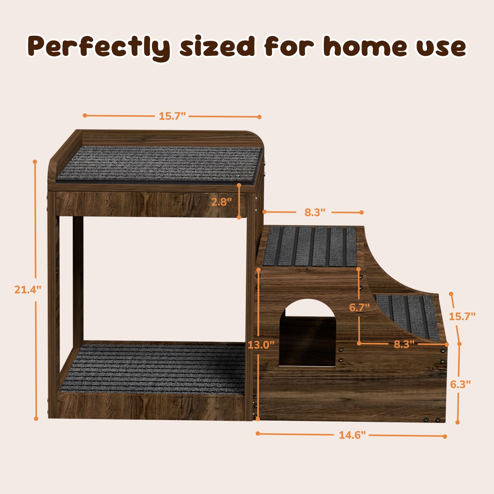 Pupihom Pet Window Perch With Stairs, Multi-Level Bunk Bed For Dogs And Cats, Elevated Pet Bed Couch, Wood Dog Stairs With Non-S