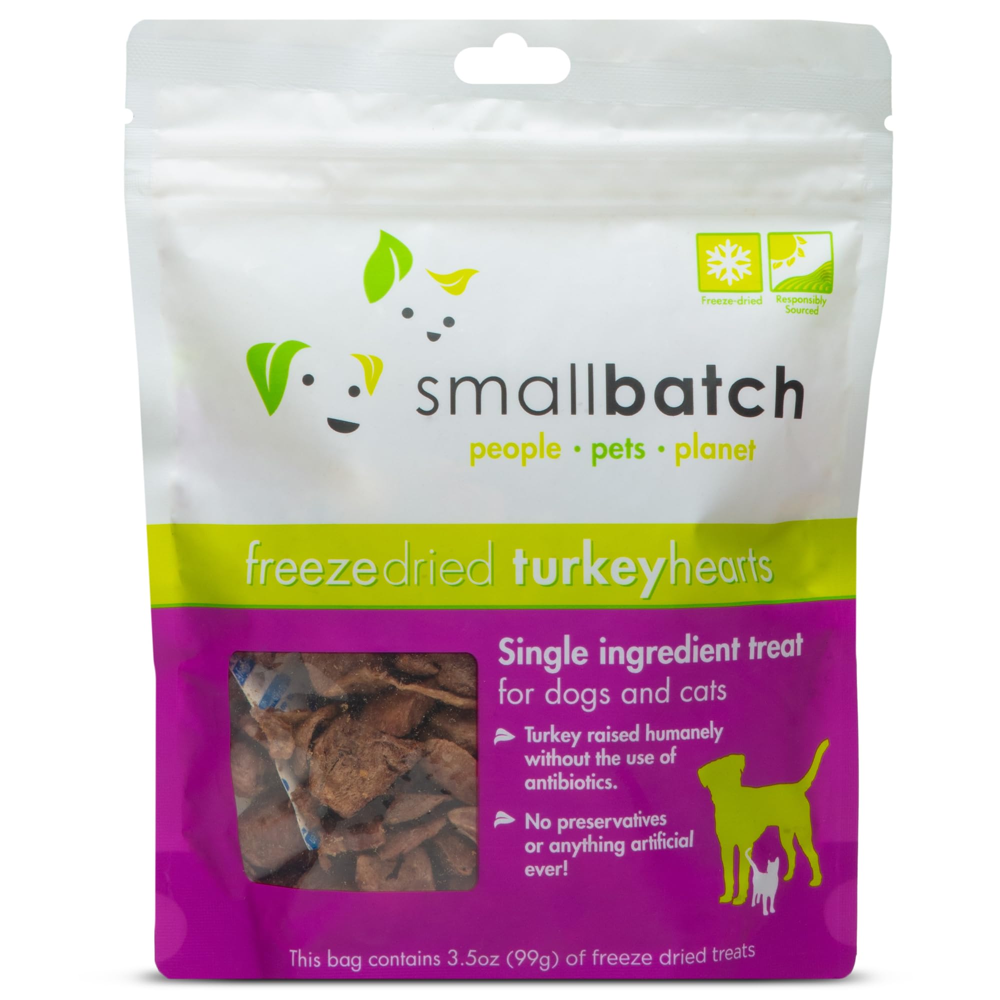 smallbatch Pets Premium Freeze-Dried Turkey Heart Treats for Dogs and Cats, 3.5 oz, Made and Sourced in The USA, Single Ingredie