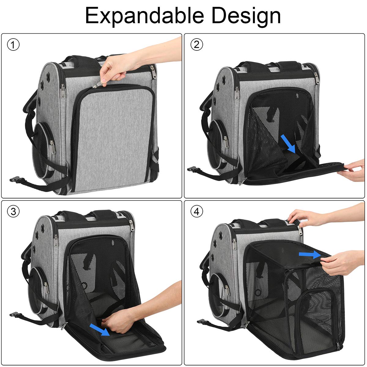 COVONO Expandable Pet Carrier Backpack for Cats, Dogs and Small Animals, Portable Pet Travel Carrier, Super Ventilated Design, A