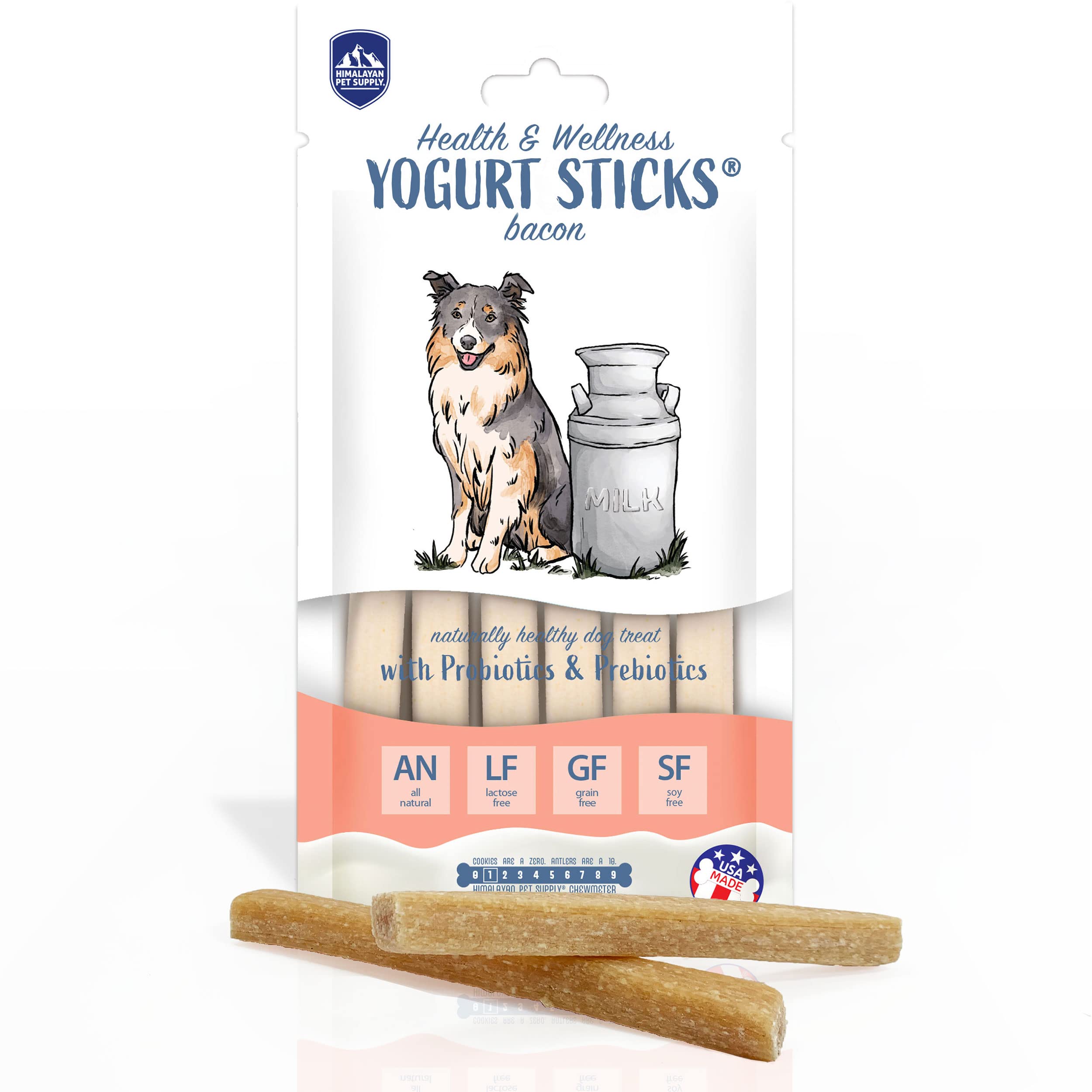 Himalayan Dog Chew Yogurt Sticks, Bacon Flavored, Dog Treats With Prebiotics, Probiotics & Protein, Digestive Support, Lactose &