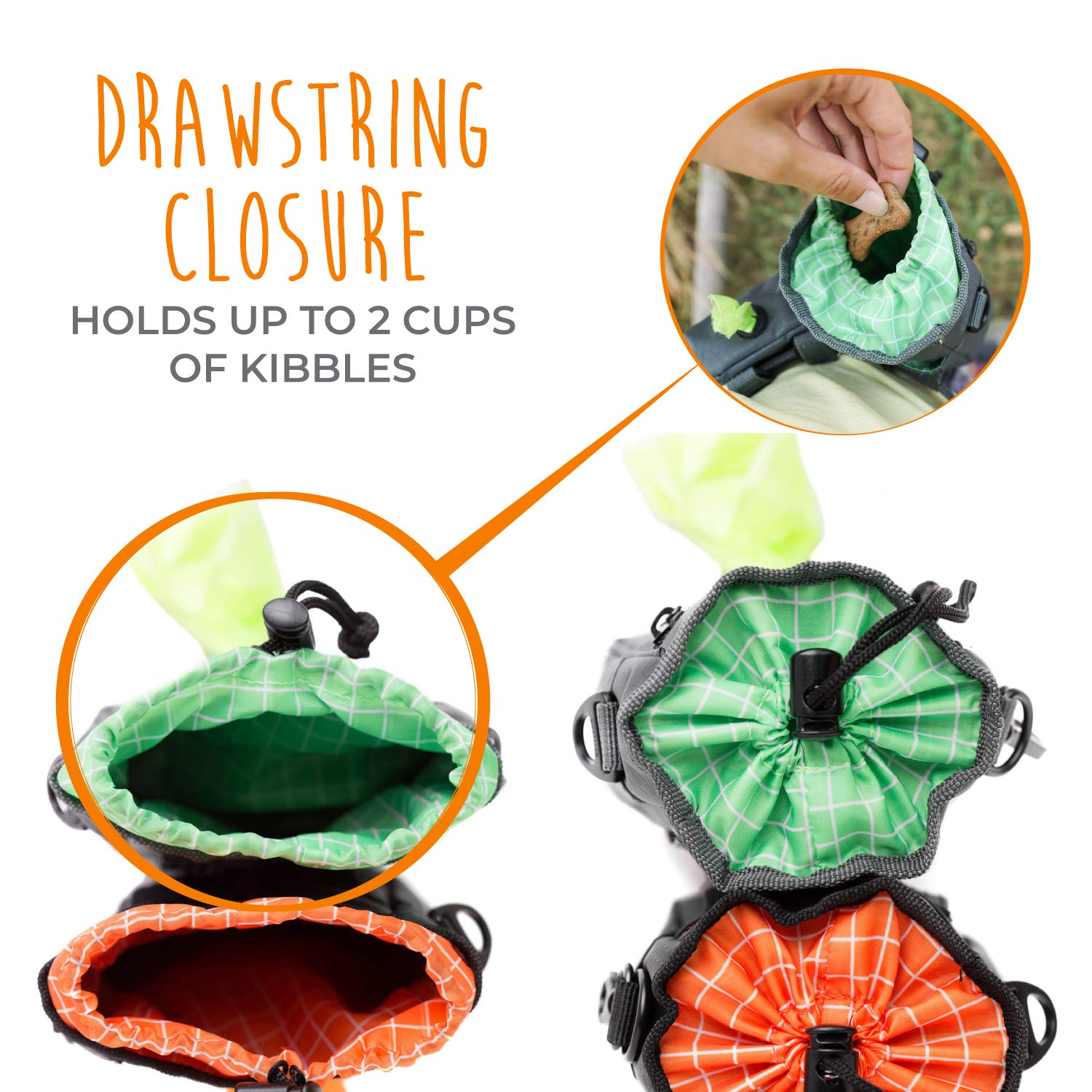 Mighty Paw Dog Treat Bag - Drawstring Closure Pouch - Includes Carabiner Hook and Pick-up Bags - Paw Treat Bag - Training Treat