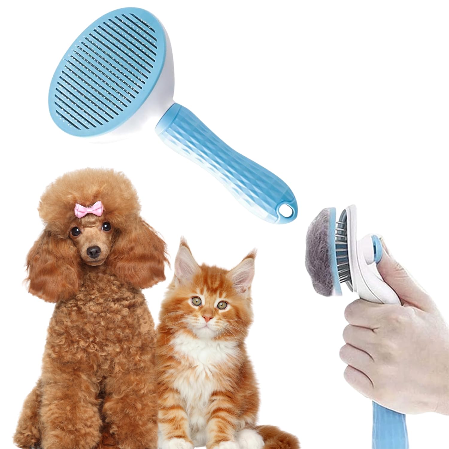 WiggleBoo Heavy Duty Self Cleaning Pet Grooming Bathing Brush  Anti Slip Rubber Handle Hair Remover Brush  Oval Slicker Comb f