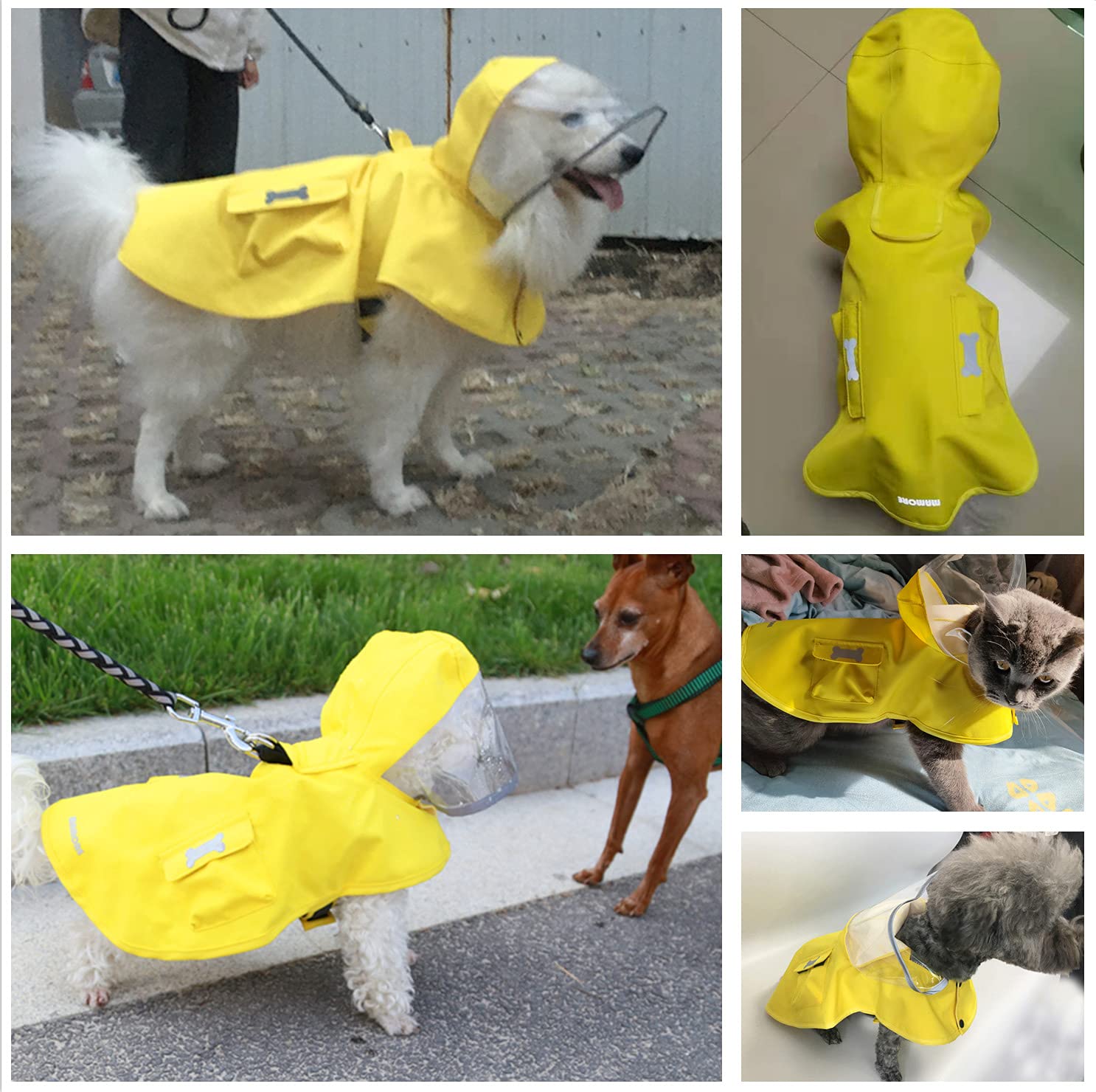 Waterproof Dog Raincoat, Adjustable Reflective Lightweight Pet Rain Clothes With Poncho Hood (Yellow, Small)