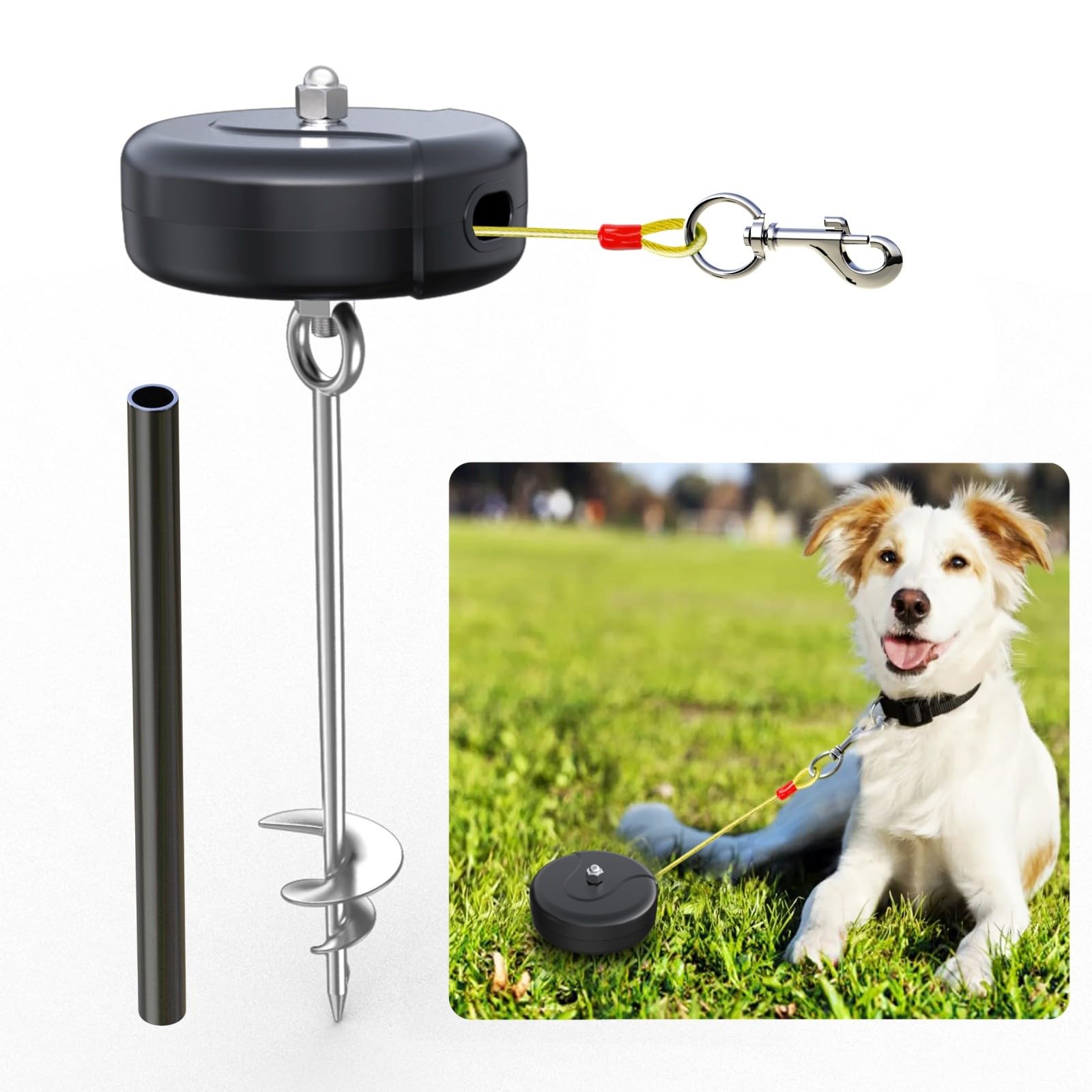 Pestairs 30Ft Retractable Dog Tie Out Cable And Stake - No Tangle Retractable Dog Leash For Dogs Between 10-90Lbs - 360 Rotate R