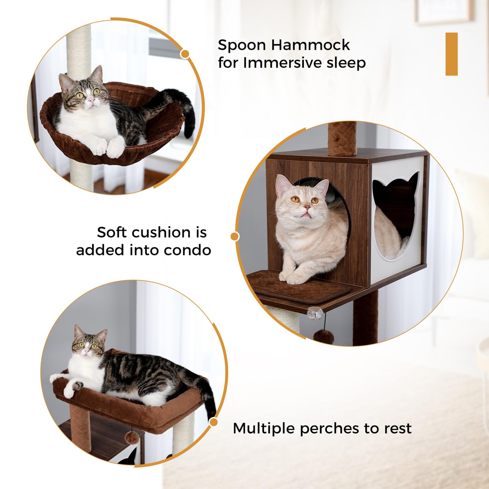 Miomum Tall Cat Tree With Litter Box Enclosure 56.7' Wooden Cat Tower For Large Cats With Cat Hammock House Bed (Wood Black)