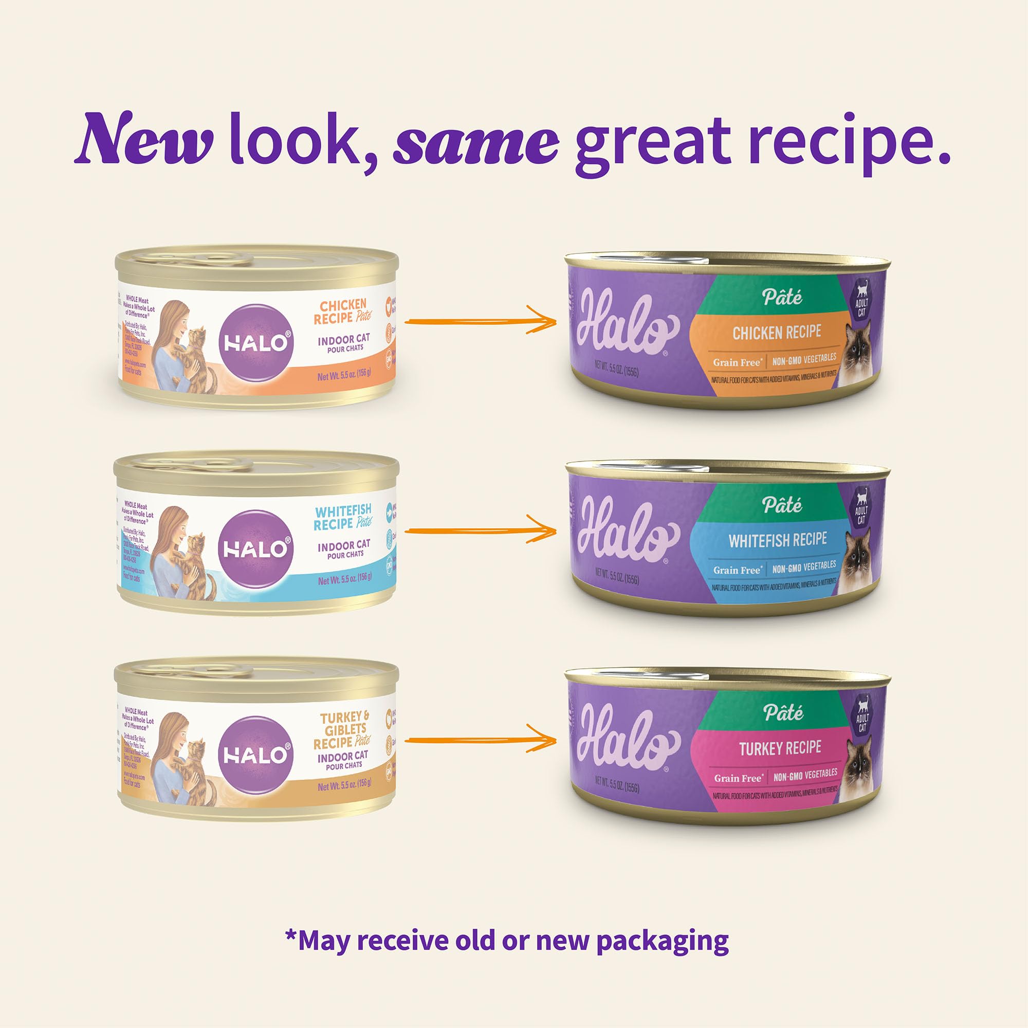 Halo Wet Cat Food Variety Pack, Three Canned Wet Cat Pate, Chicken, Turkey & Whitefish, 5.5 Oz Can (Pack of 12)