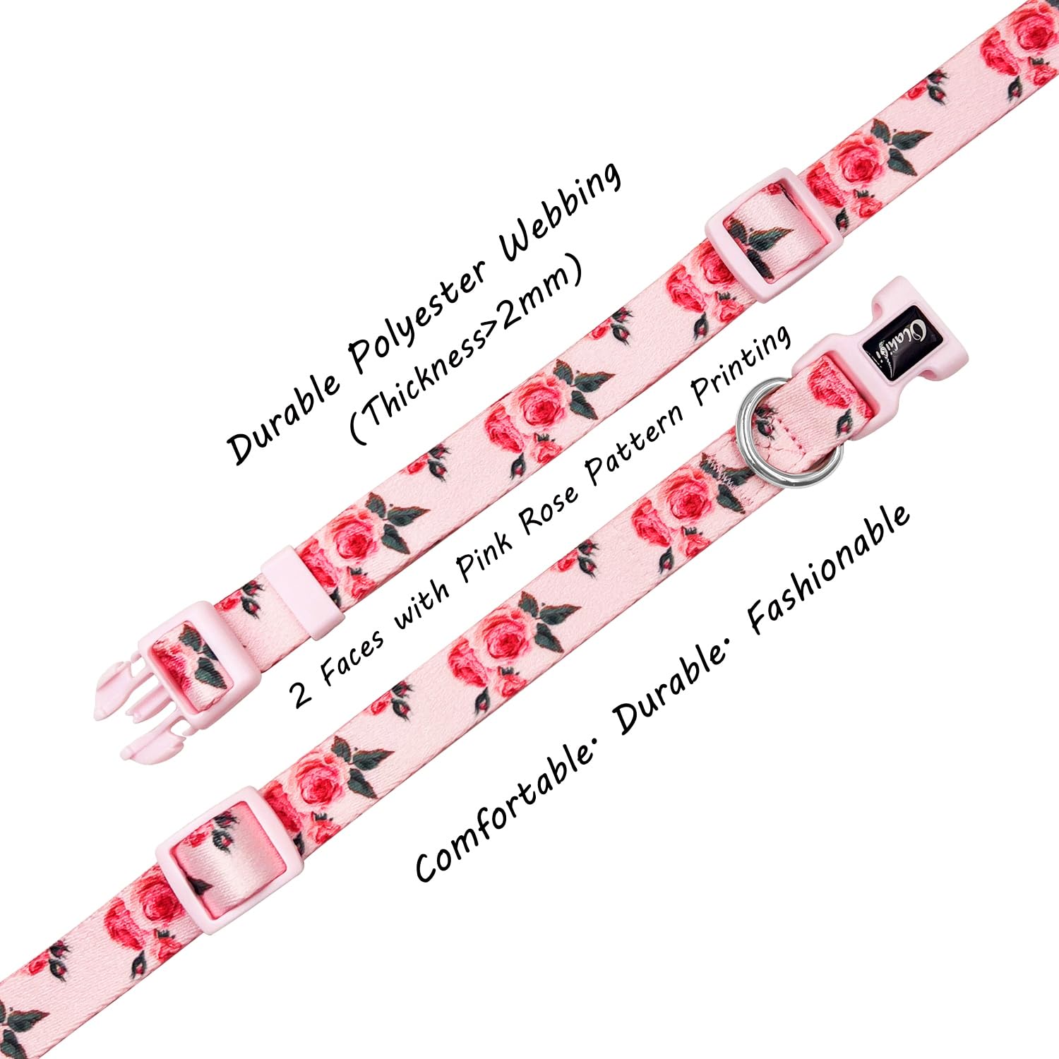 Olahibi Dog Collar And Leash Set, Cute Rose Pattern, Polyester Material, 5Ft Leash, For Large Dogs.(Large,Pink Rose)