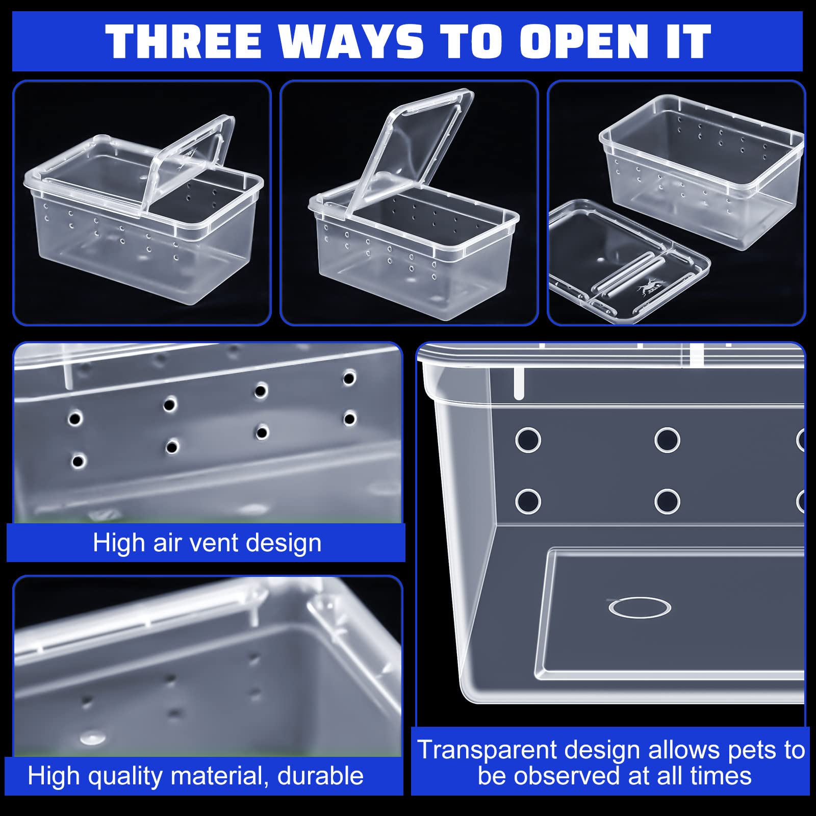 Irenare 8 Pcs Reptile Breeding Breeding Box Plastic Spider Terrarium Tarantula Feeding Box For Bearded Dragon Lizard Spider Gecko Scorpion, 5.9 X 3.9 X 2.5 In