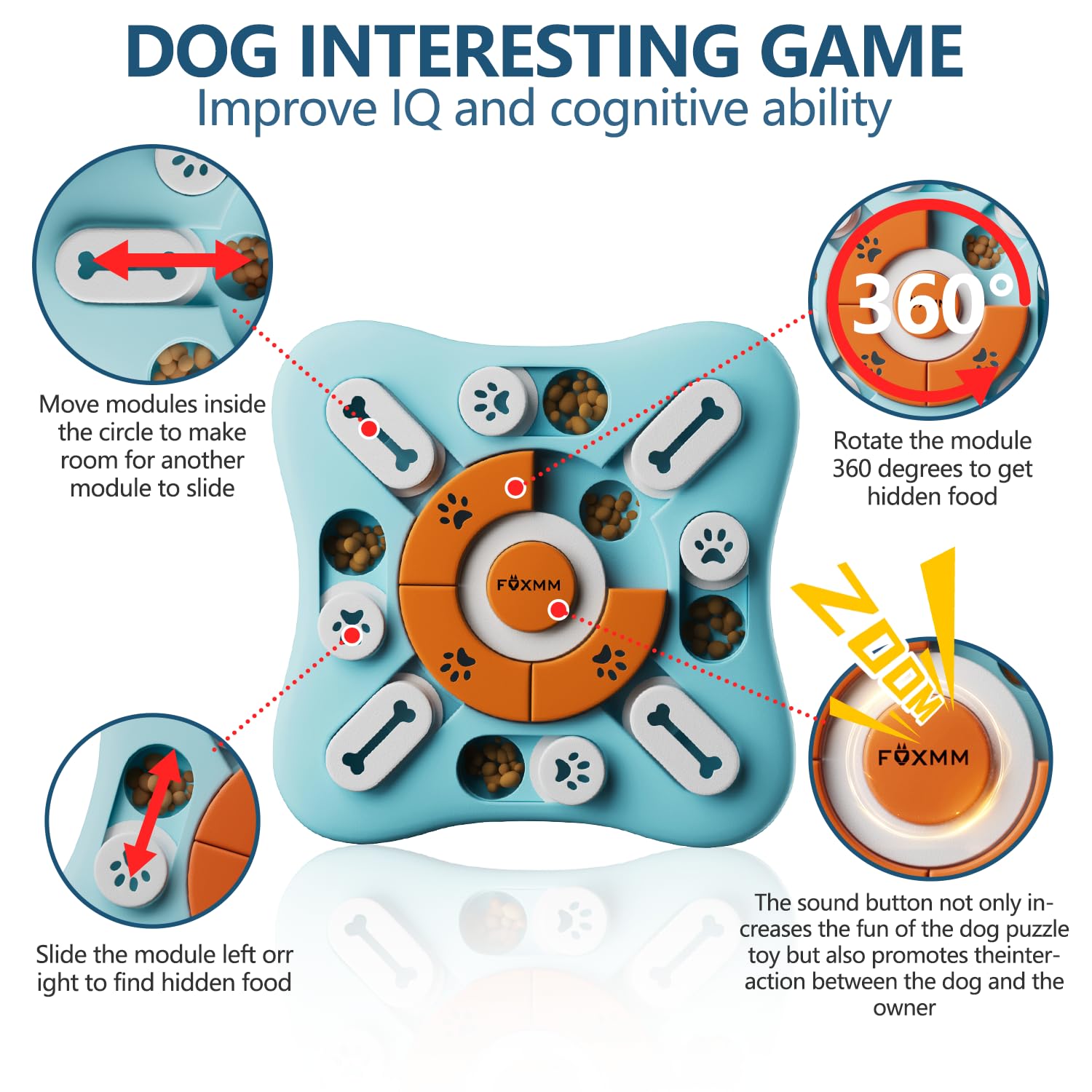 Foxmm Interactive Dog Treat Puzzle Toys For Iq Training & Mental Stimulating,Fun Slow Feeder,Large Medium Small Dogs Enrichment Toys With Squeak Design