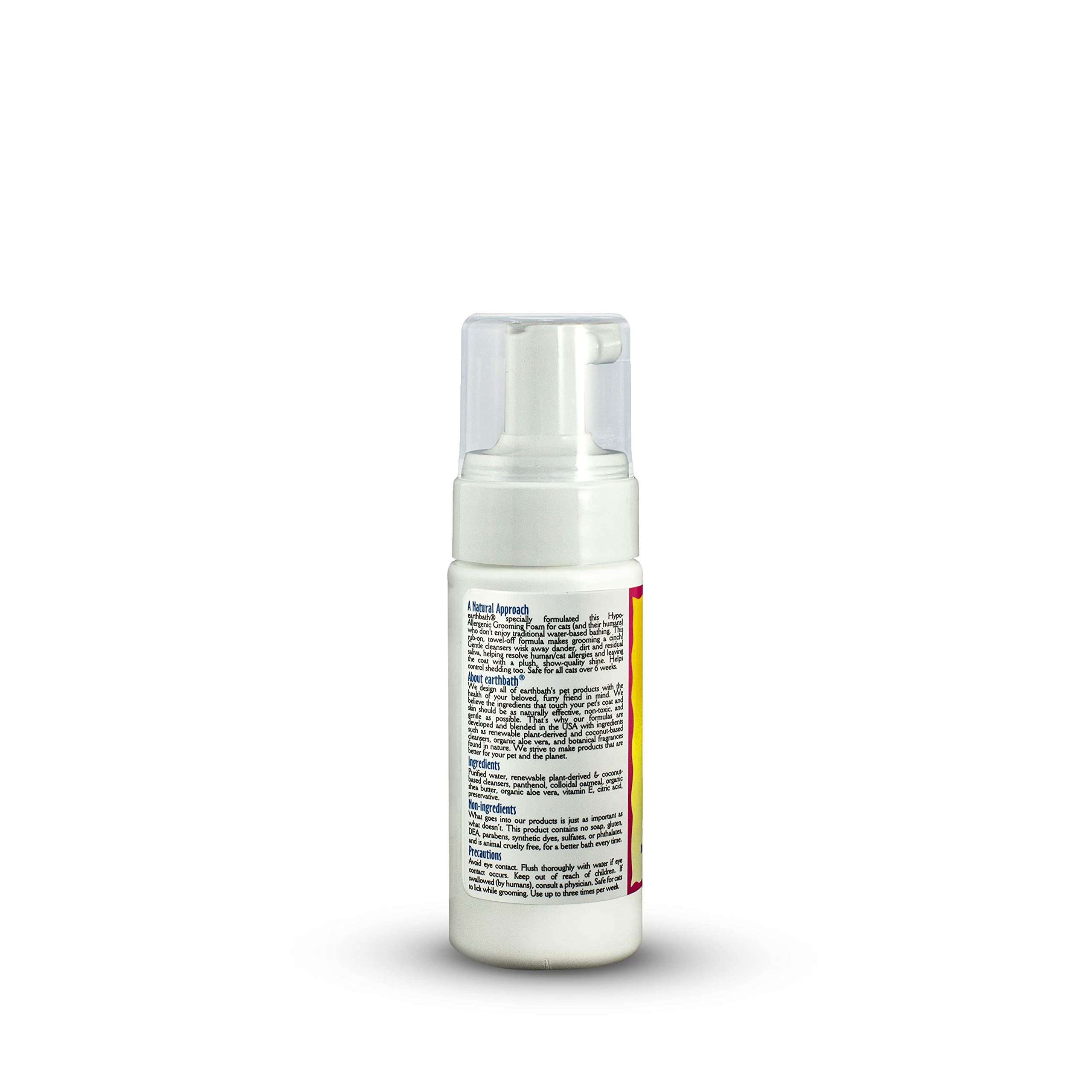 earthbath All Natural Hypo-Allergenic Cat Grooming Foam, Fragrance Free, 4 Oz, Cruelty Free, Green Tea Essence