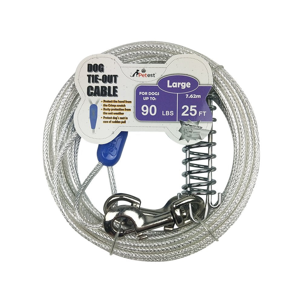 Petest 25Ft Reflective Tie-Out Cable With Buffer Spring For Large Dogs Up To 90 Pounds