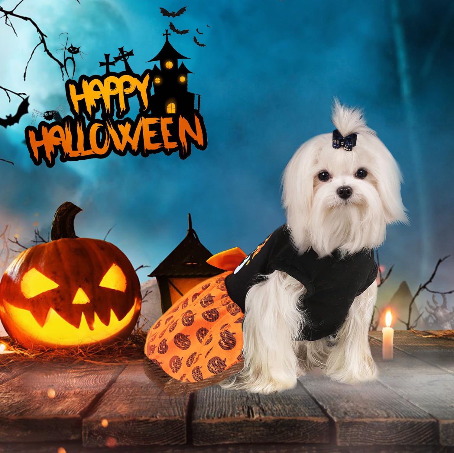 Idepet Dog Dress Halloween, Holiday Puppy Skirt Cute Boo Dog Costume Funny Pumpkin Print Pet Apparel Dog Clothes For Small Dogs