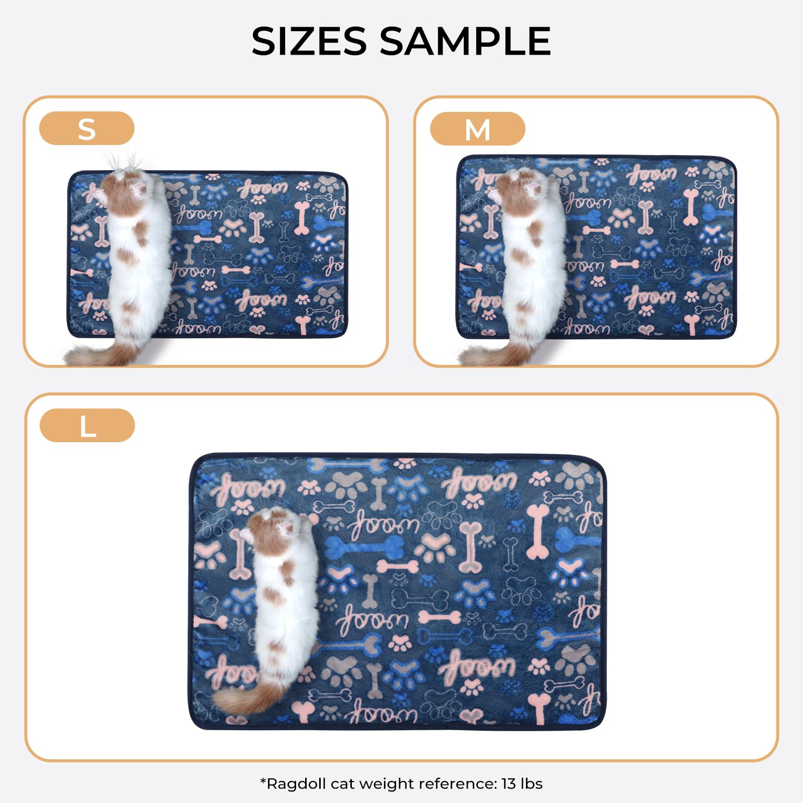 Luciphia 1 Pack 3 Blankets Fluffy Premium Fleece Pet Blanket Flannel Paw Bone Printed Throw For Dog Cat(Medium 30'X20', Khaki/Blue/Navy)