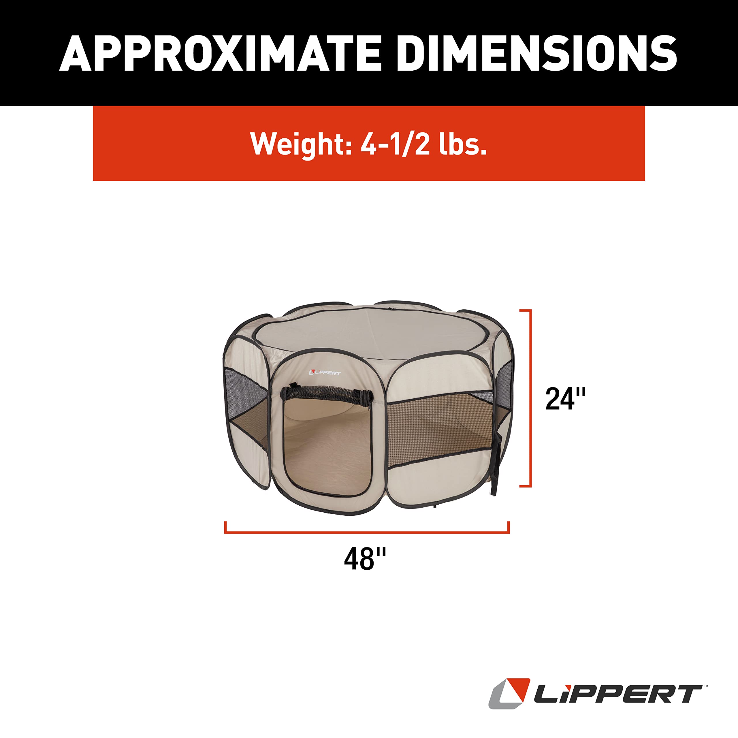 Lippert Soft-Sided, Foldable And Portable Pet Playpen For Camping, Large/X-Large (2021150642), Tan