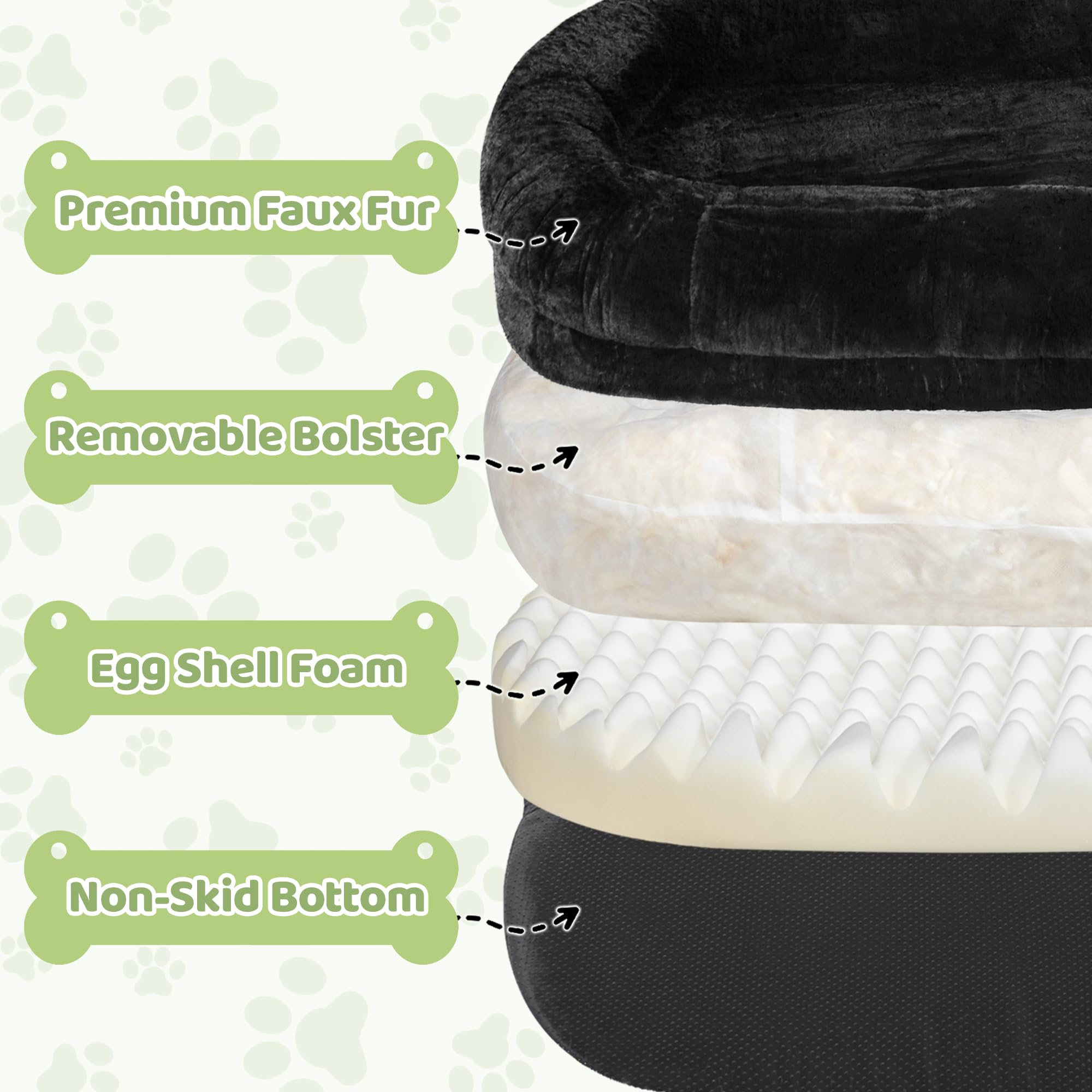 Murago Human Dog Bed, Orthopedic Design, Removable Cover, 43"x10"x71", Black Polyester