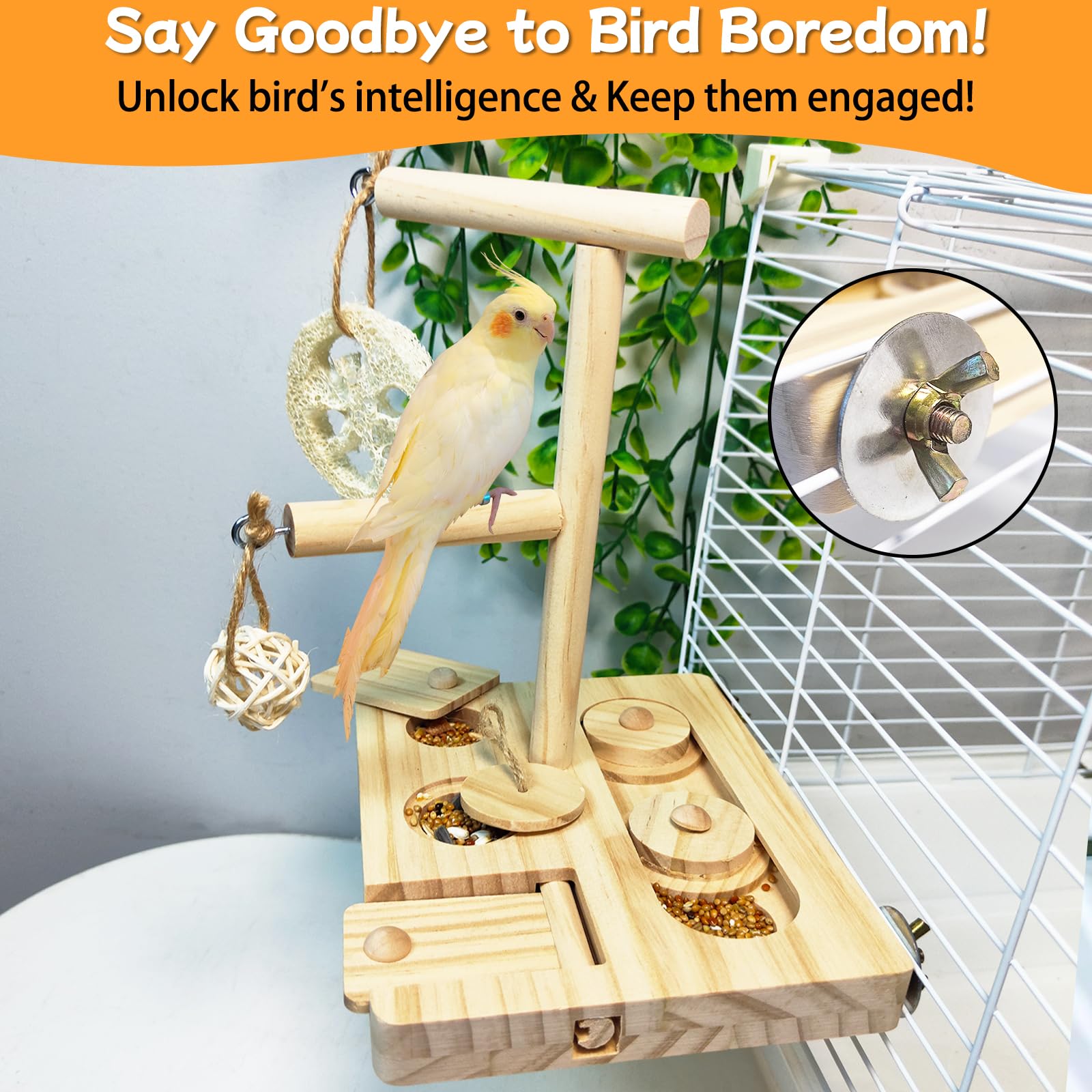 Bird Foraging Toys Parrot Enrichment Puzzle Toy Bird Playground Exploring Platform with Perch Chewing Toy for Small Birds Parake