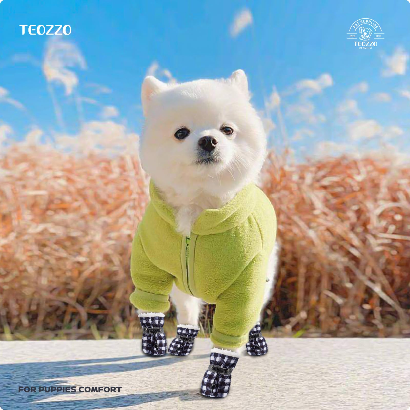Teozzo Dog Snow Boots Dog Shoes For Small Medium Size Dogs Booties Paw Protector Warm Pet Boots For Puppies 4Pcs Black & White S
