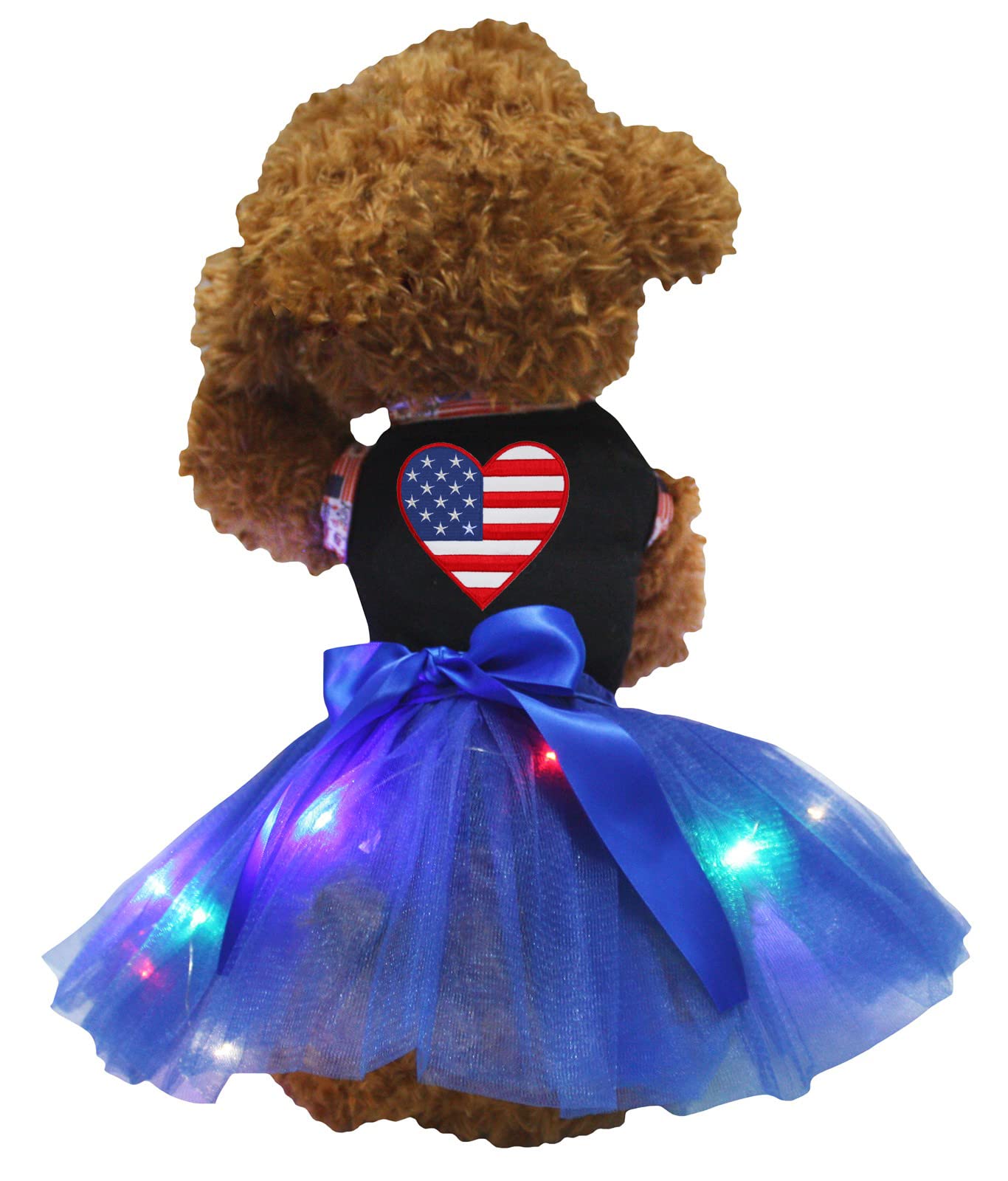 Petitebella Usa Heart Puppy Dog Dress (Black/Blue Led, X-Large)