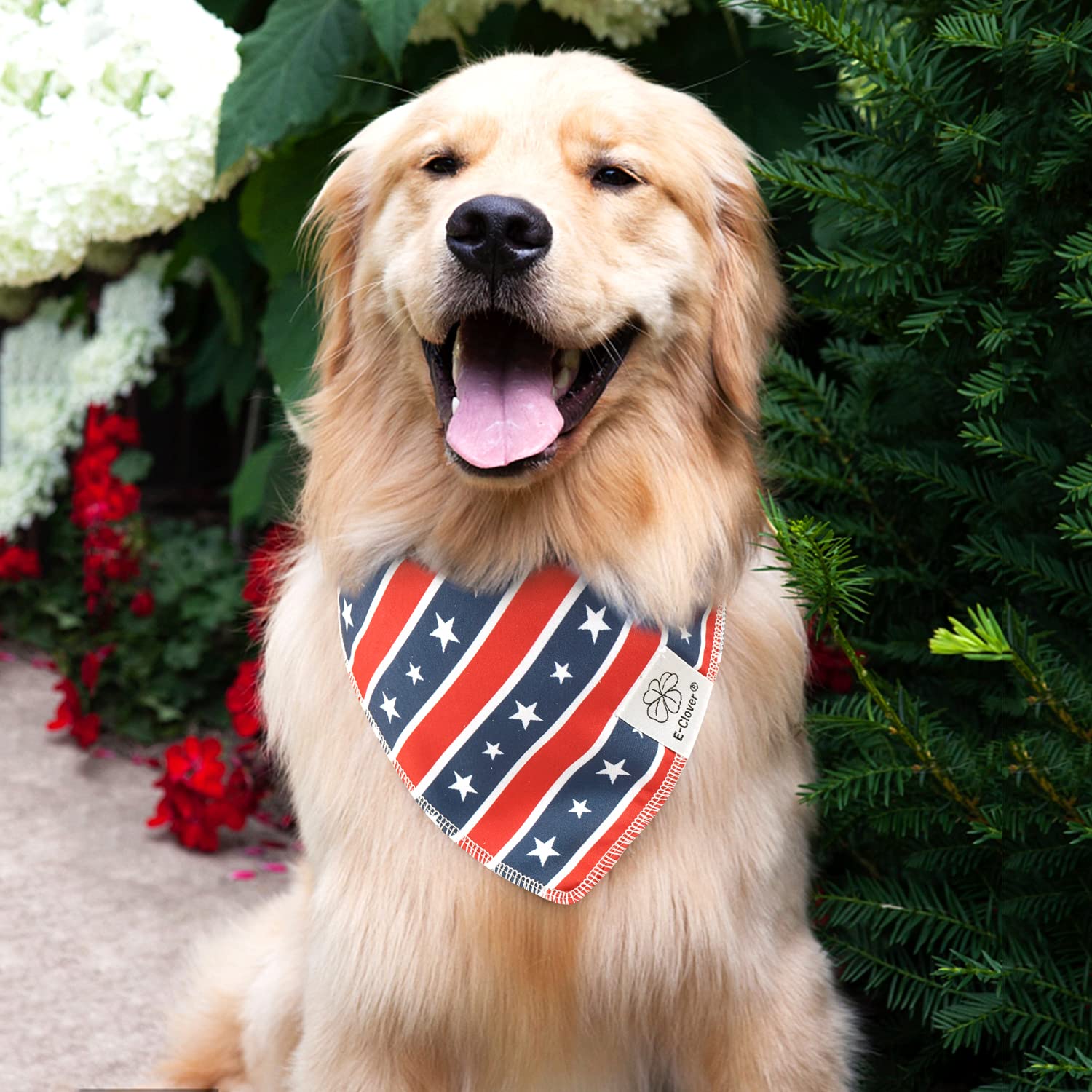 E-Clover 4Th Of July Dog Bandanas & Matching Scrunchie Set American Flag Dog Scarf For Medium Large Dogs Patriotic Pet Bandana K