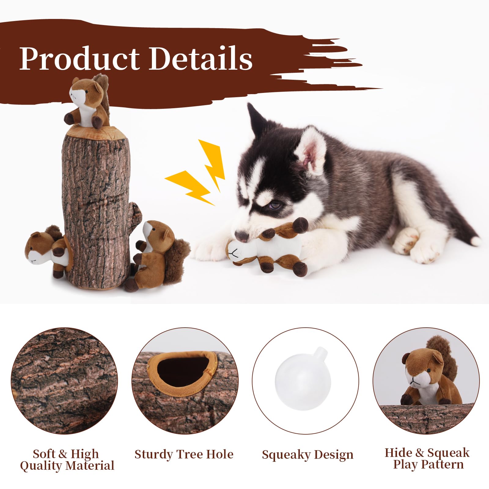 IFOYO Hide and Seek Squeaky Dog Toys for Boredom, Squirrel Interactive Pet Product for Puppies, Small and Medium Dogs