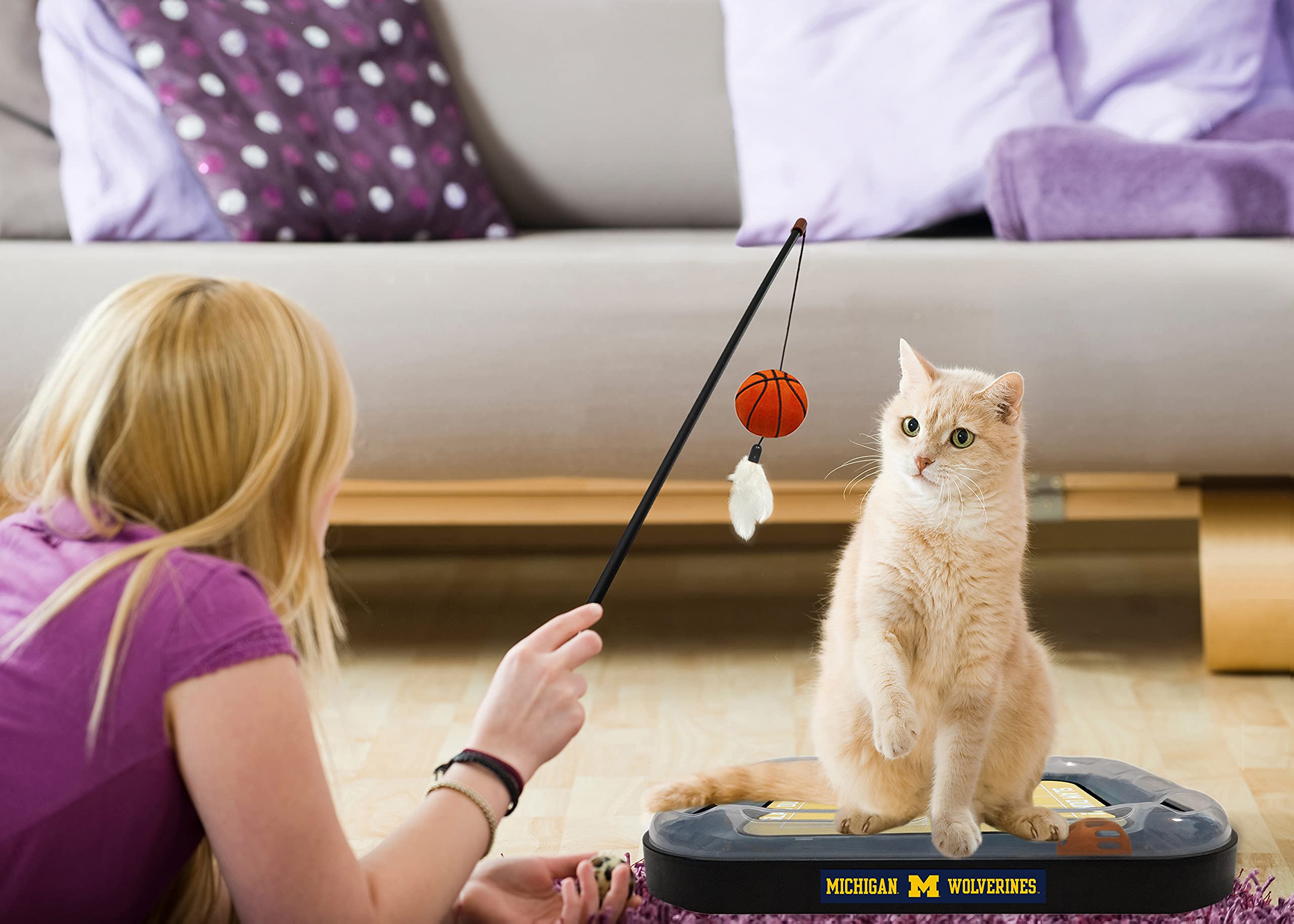 Cat Scratch Toy Ncaa Michigan Wolverines Reversible Basketball Court Felt/Cardboard Cat Scratcher Toy. Interactive Cat Ball Bell