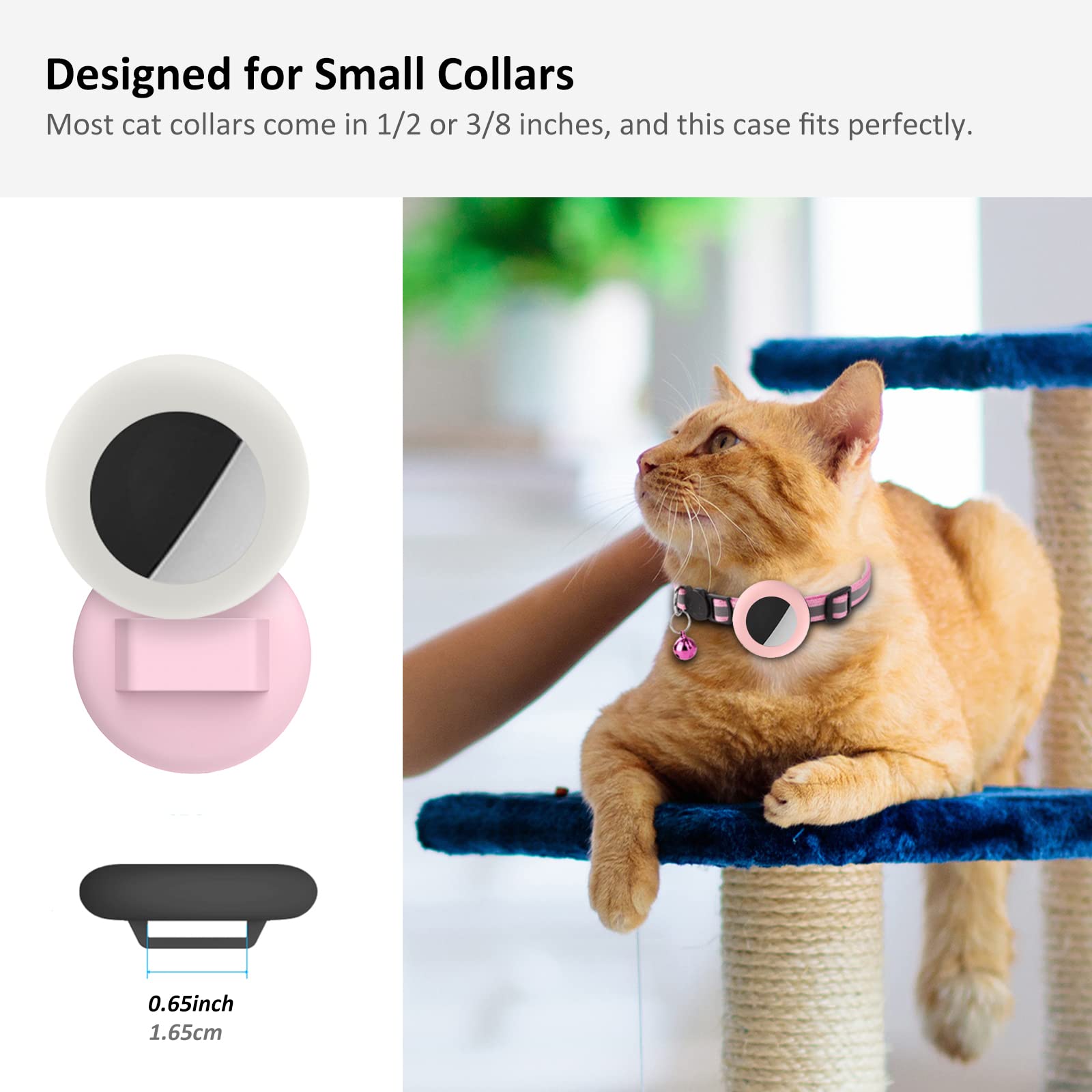 2022 Airtag Cat Collar Holder, Small Air Tag Cat Collar Holder Compatible With Apple Airtag Gps Tracker, 2Pack Waterproof Case Cover For Cat Dog Pet Collar Within 3/8 Inch (Pink&White)
