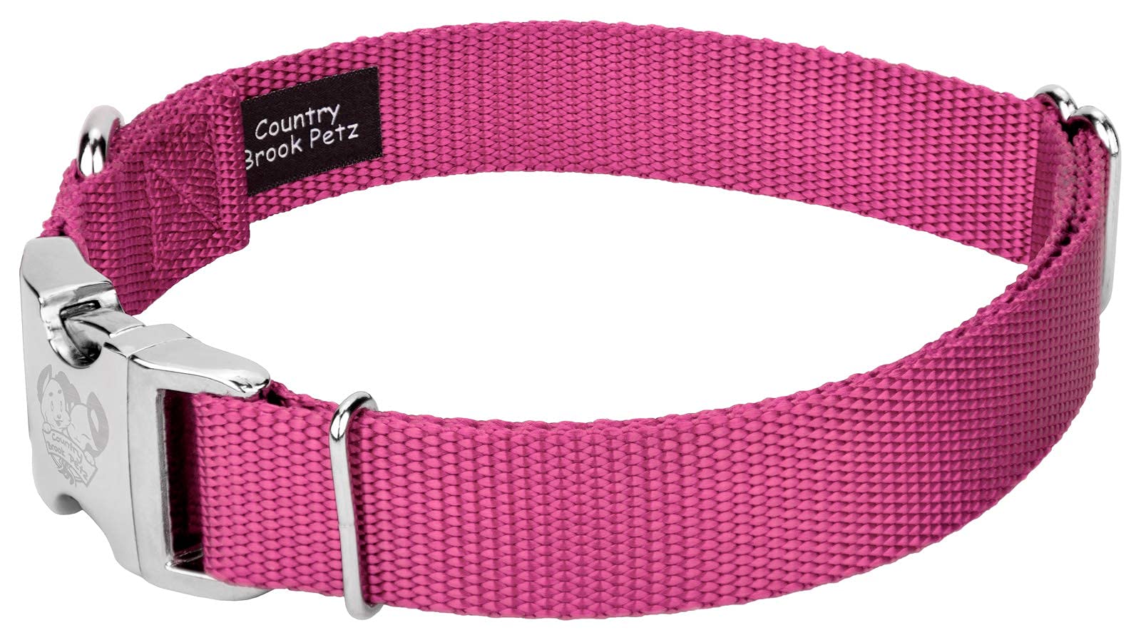 Country Brook Design - Vibrant 30+ Color Selection - Premium Nylon Dog Collar With Metal Buckle (Large, 1 Inch Wide, Rose)