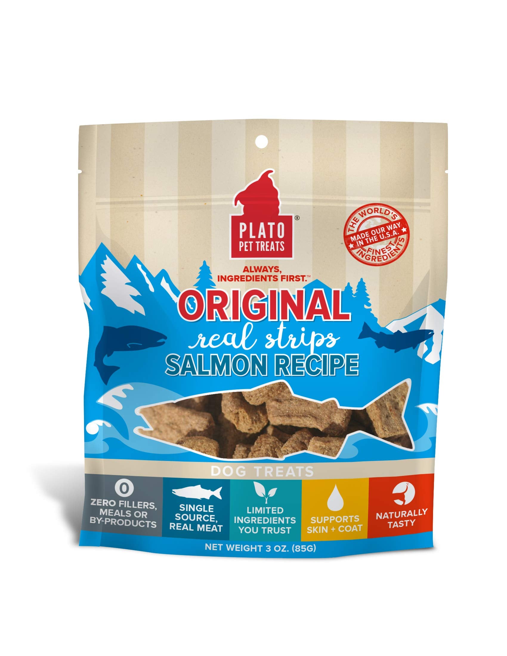 PLATO Original Real Strips Salmon 3oz, Natural (850002221497)