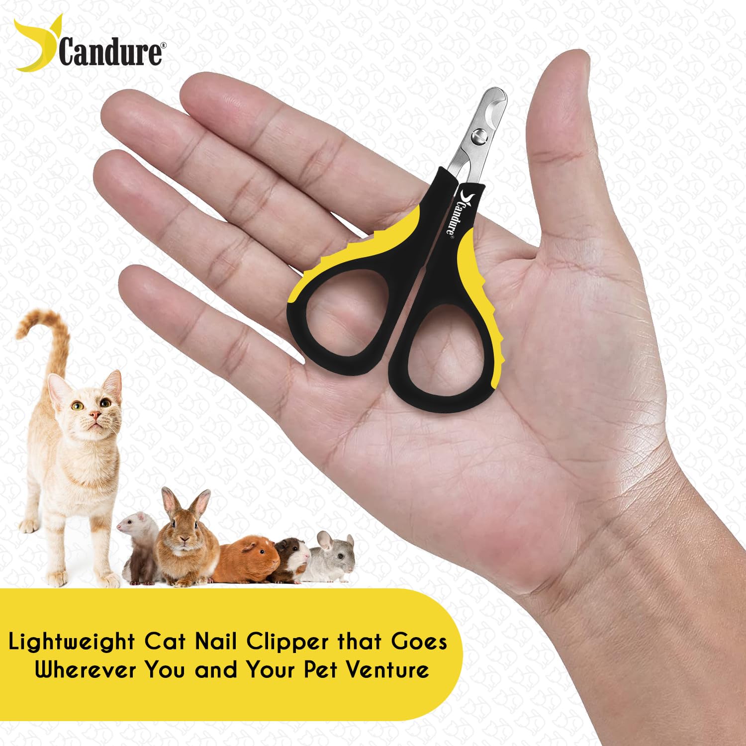 Candure Cat Nail Clipper - Stainless Steel Trimmers for Small Pets, Dark Yellow, Model TY