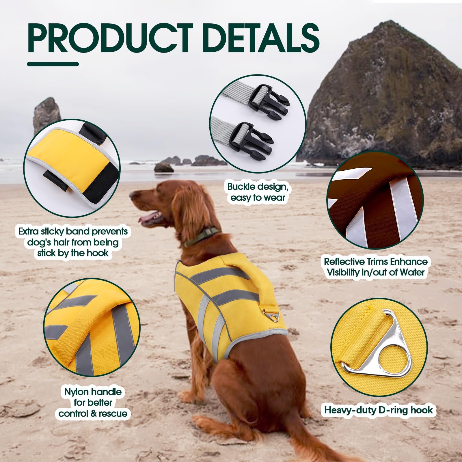 Dog Life Jacket With Reflective Stripes, Adjustable High Visibility Dog Life Vest Ripstop Dog Lifesaver Pet Life Preserver With High Flotation Swimsuit For Small Medium And Large Dogs