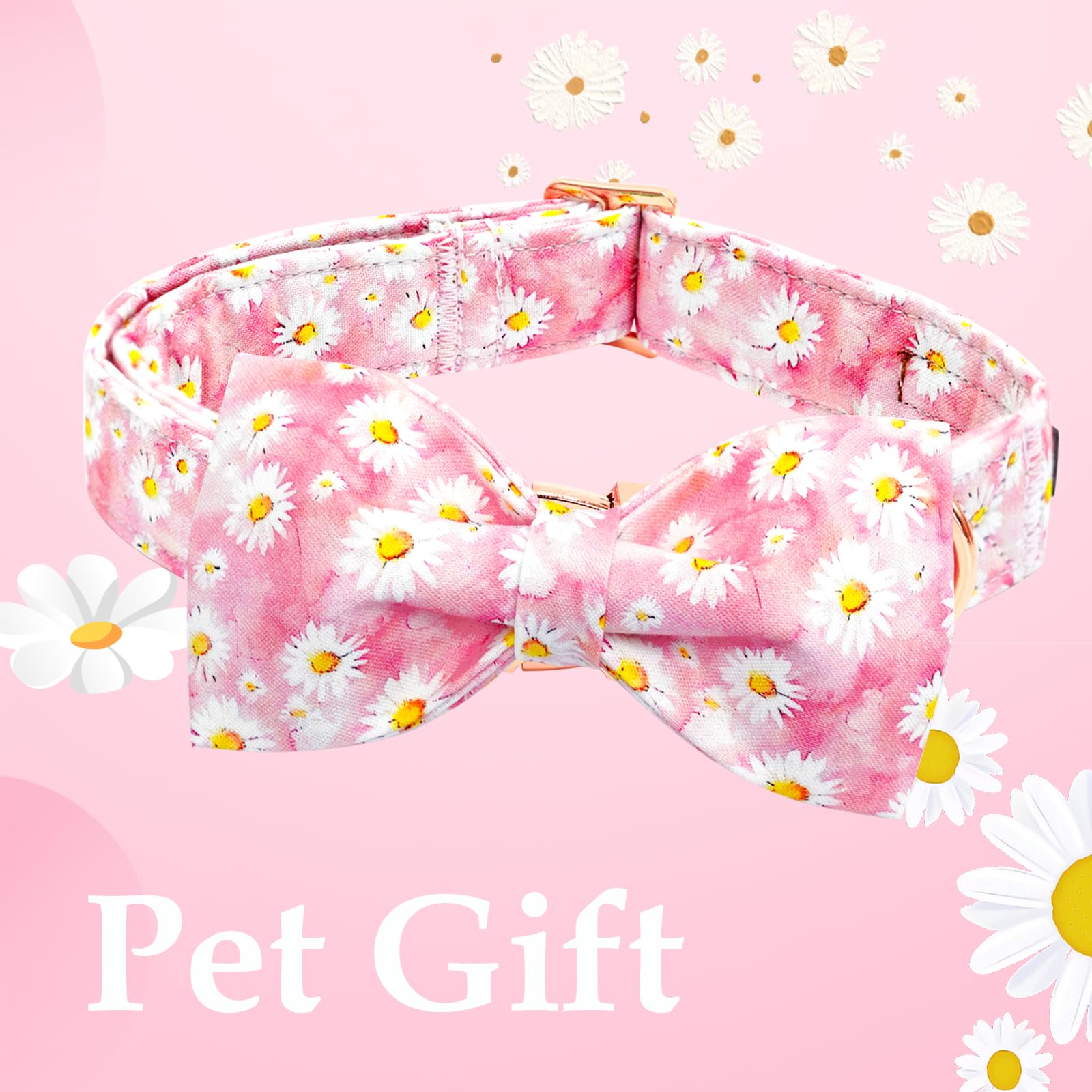 Lionheart Glory Dog Collar, Pink Floral Pattern Dog Bow Collar Girl Dog Collars With Bows Adjustable Durable Collar For Large Do