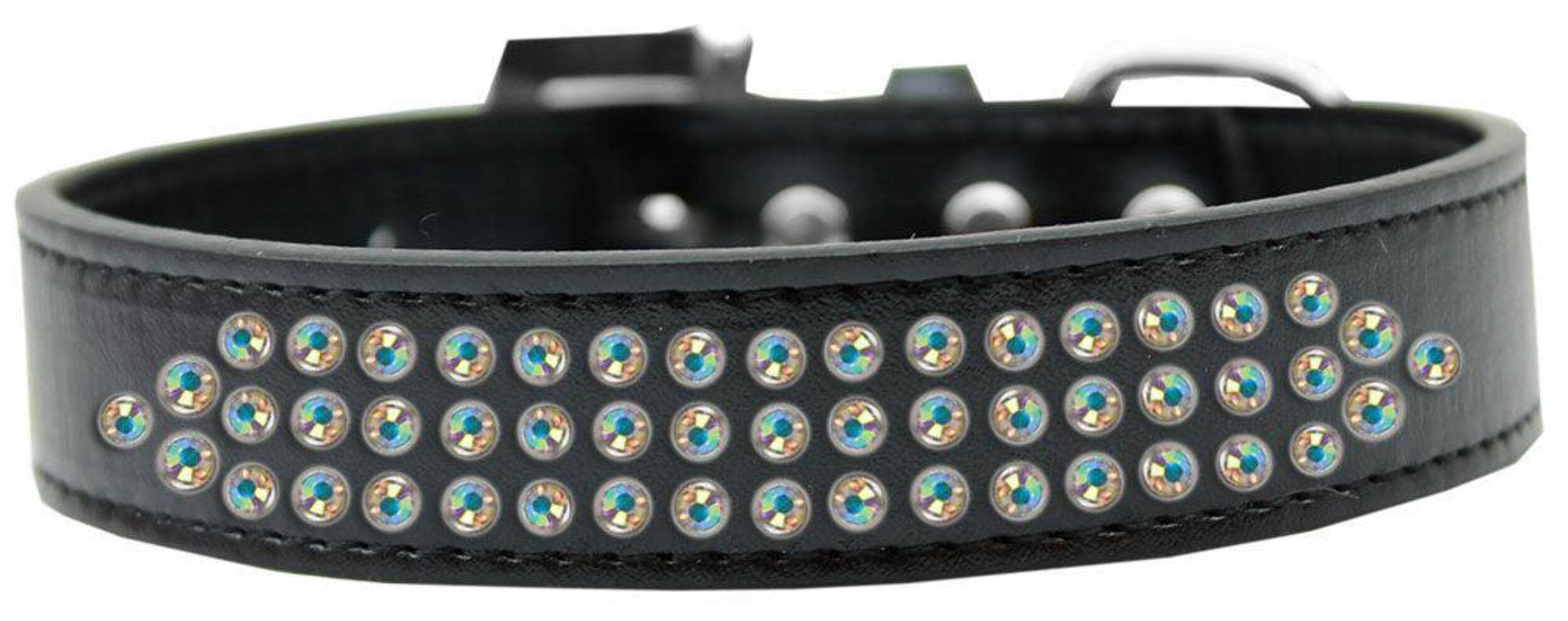 Mirage Pet Products Three Row AB Crystal Dog Collar, Size 16, Aqua