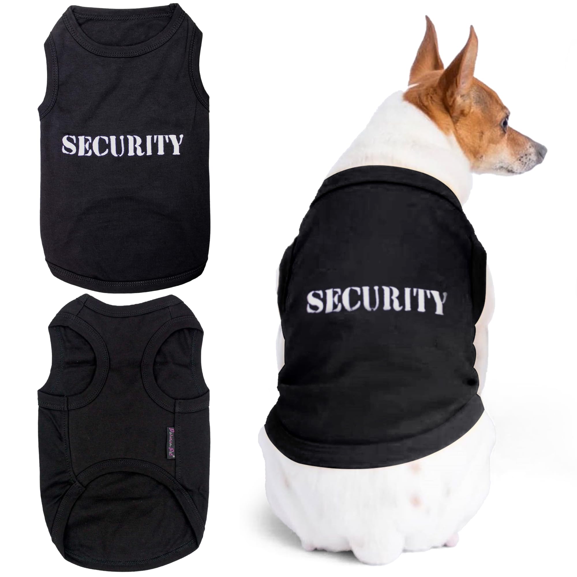 Parisian Pet Dog T-Shirt With Embroidered 'Security' Word Dog Halloween Shirt - 100% Cotton, Breathable Dog Security Shirt - Sleeveless Pet Vest - Machine Washable Dog Shirts For Small Dogs - Xxs