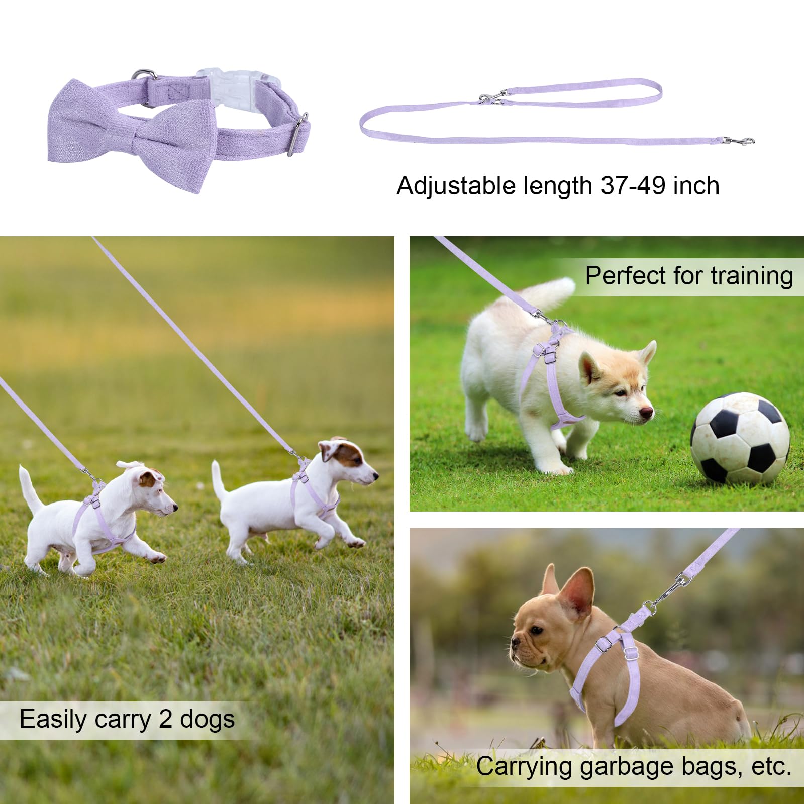 Dog Harness And Leash Set, S No Pull Adjustable Puppy Harness With Multifunction Purple Dog Leash And Collar, Soft No Choke Esca