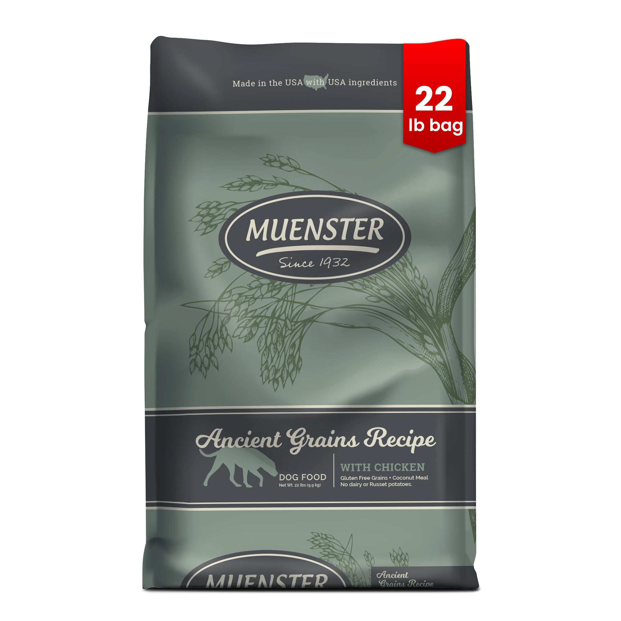 Muenster Ancient Grains Chicken Dry Dog Food, 22lb - Gluten-Free, High Protein, Digestive Support