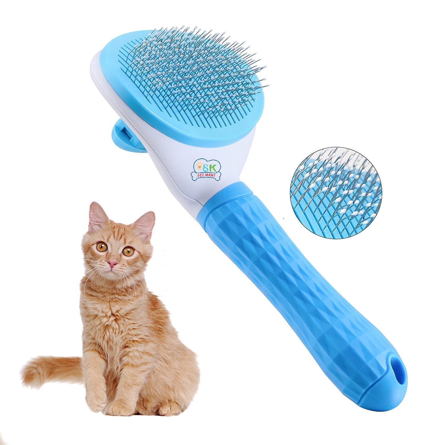 Psk Pet Mart Cat Brush, Dog Slicker Brushes Pet Soft Brush One Button For Shedding Removes Loose Undercoat Mats Tangled Hair Gro