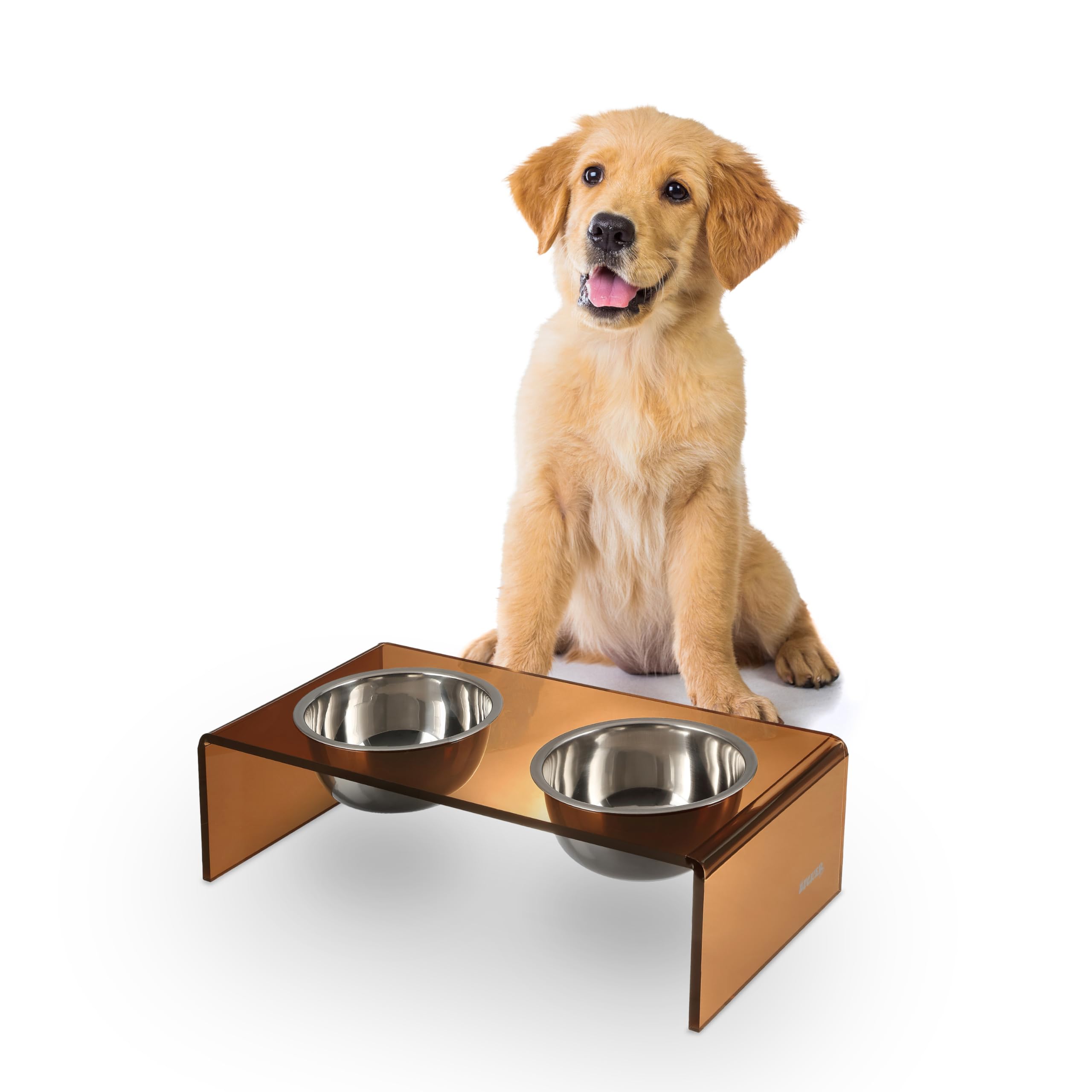 The LICKER Store DBL2000D Keaton 5 Small/Medium Modern Acrylic Rectangular Elevated Pet Feeder with 20oz 2-Stainless Steel Bowls