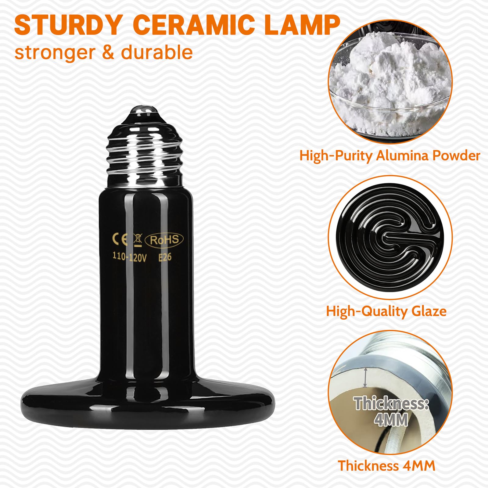 Hartompet 100W Ceramic Heat Emitter - Black Reptile Heat Bulb - No Light Infrared Reptile Heat Lamp For Lizards, Dogs, Cats - Id