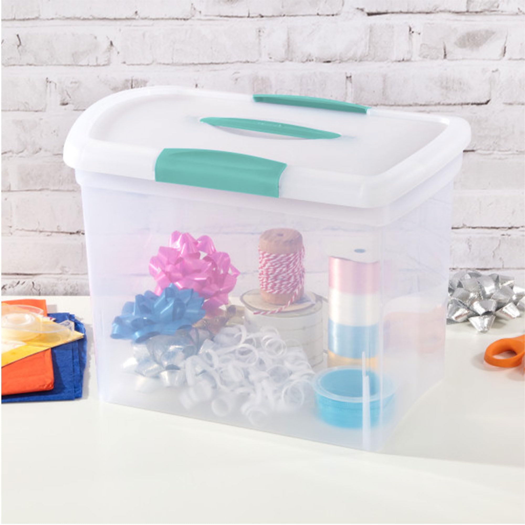 Sterilite Large Nesting ShowOffs - Clear Plastic Storage Bins, Stackable with Latching Lid, 6-Pack, Model 18768606